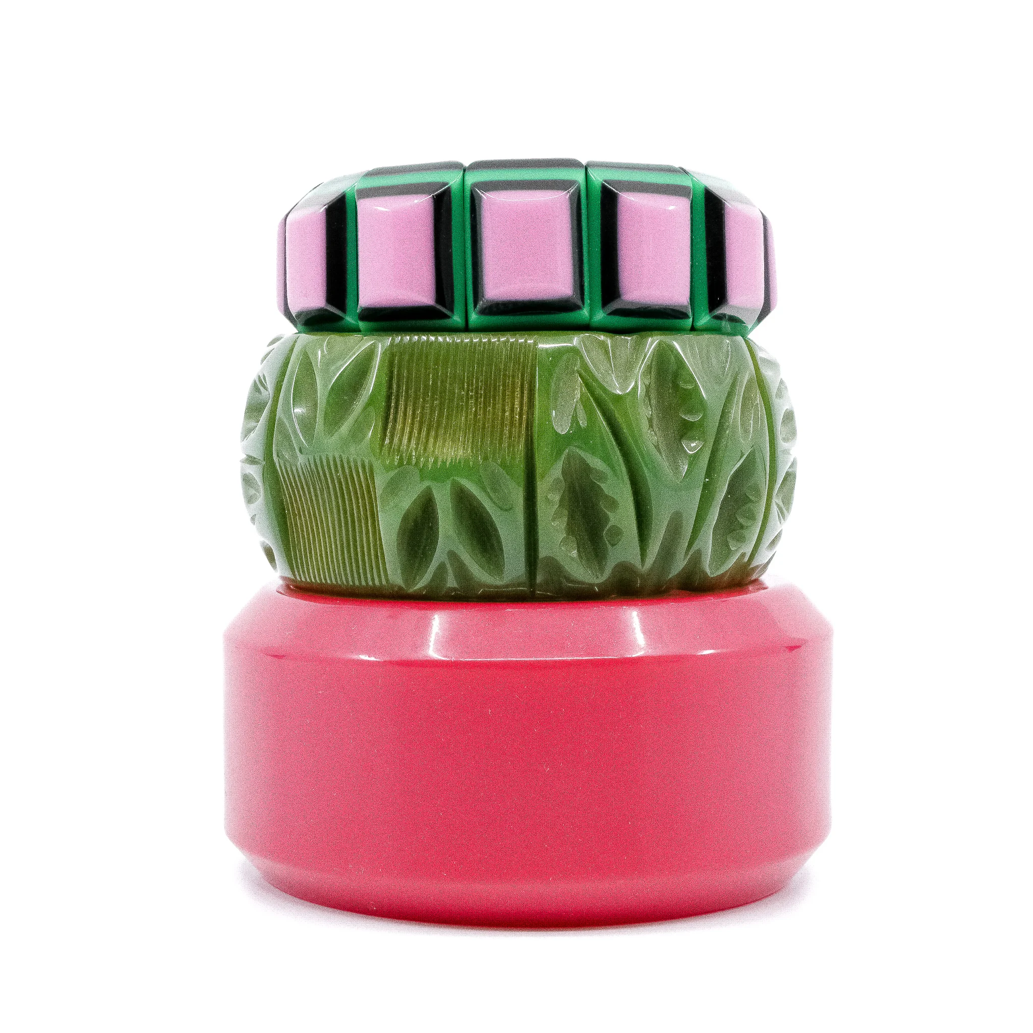 TWO BRACELETS REMAINING Vintage Bracelet Trio - Greens and Pinks