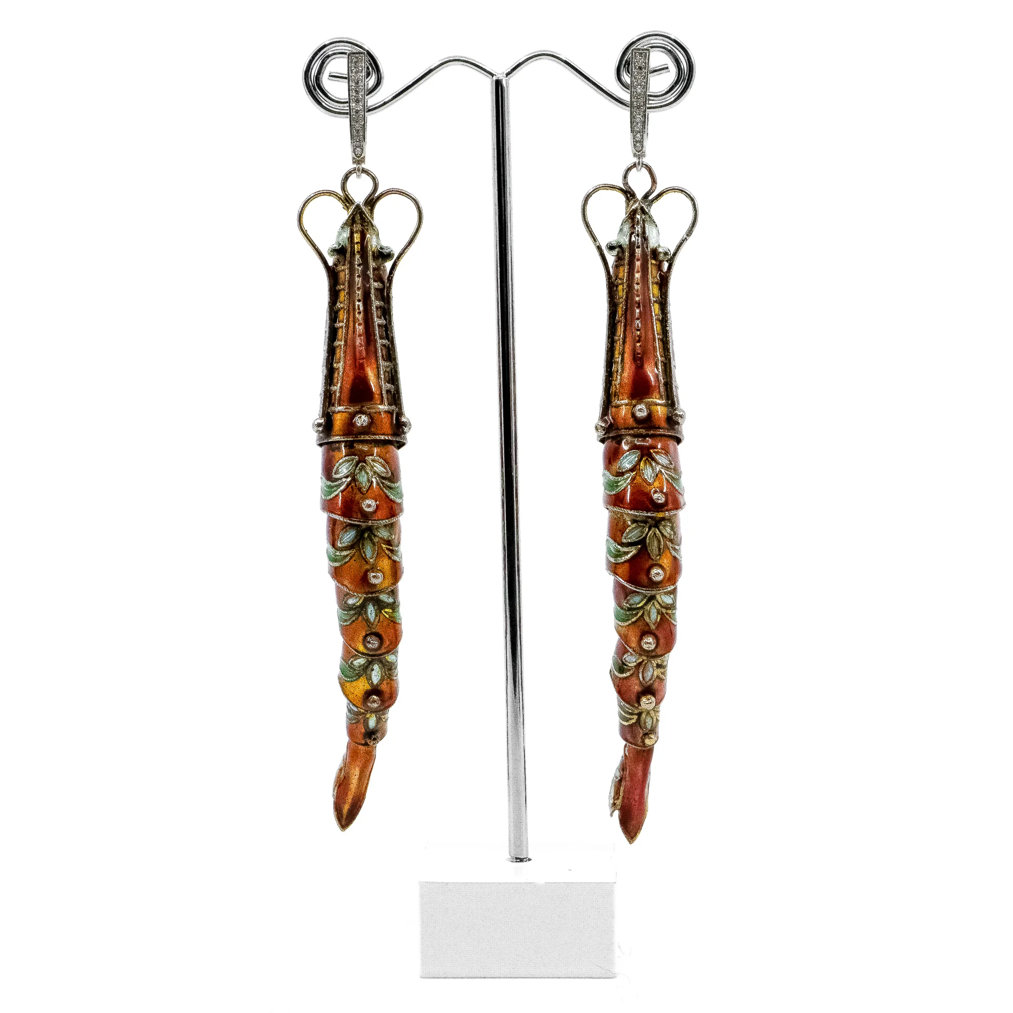 Vintage Chinoiserie Prawn Orange Earrings