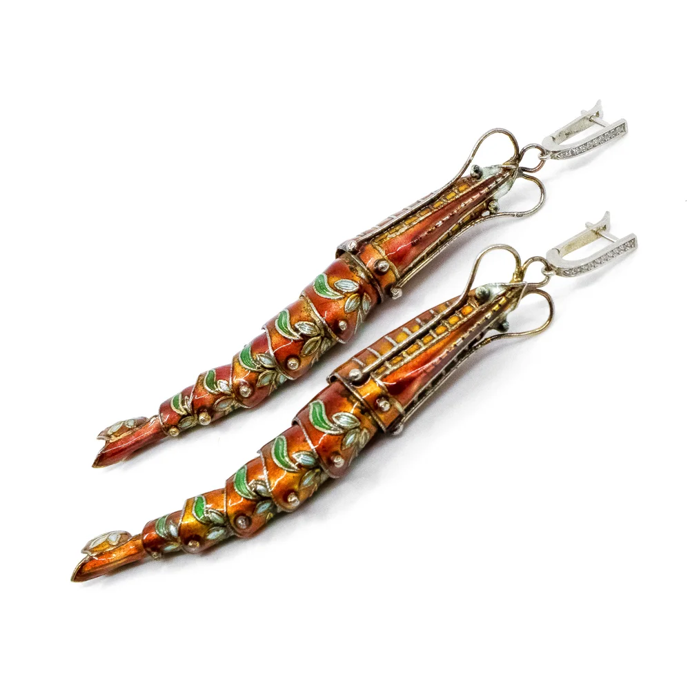 Vintage Chinoiserie Prawn Orange Earrings — Danilova: Fashion 
