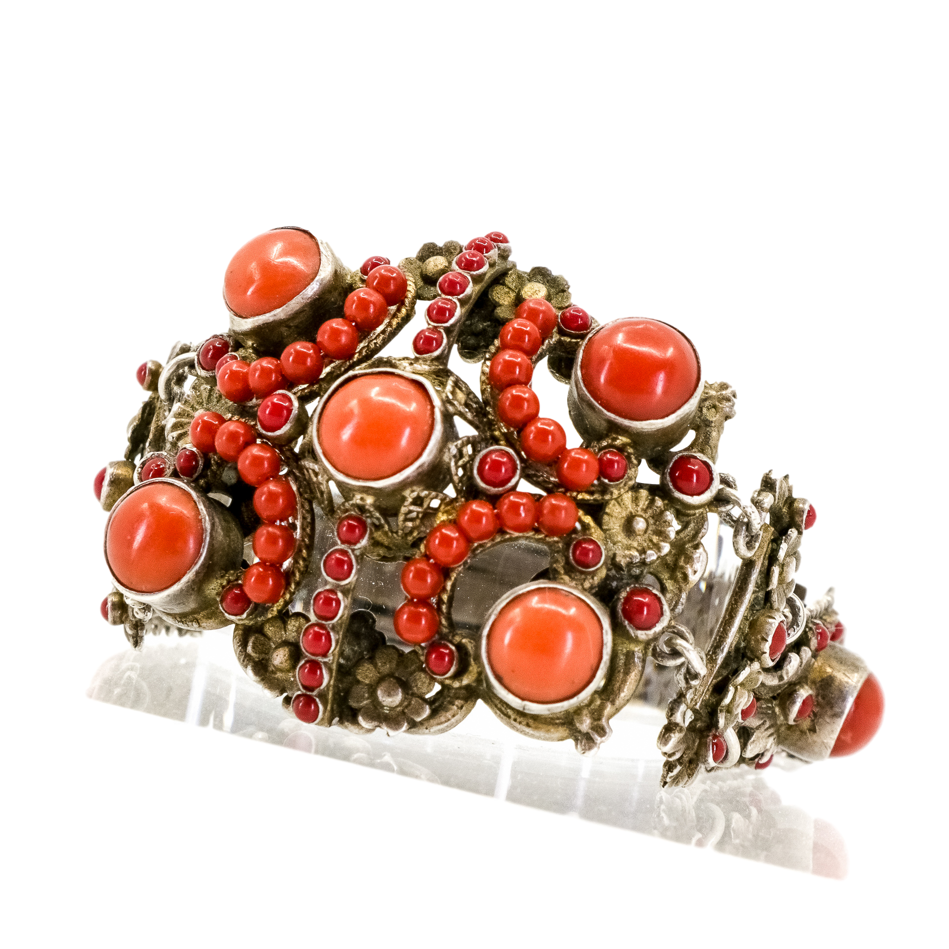 Antique, Austro-Hungarian, Coral Bracelet in Silver