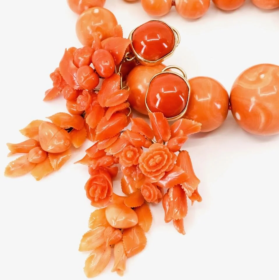 Coral Flora and Fruit Statement Earrings