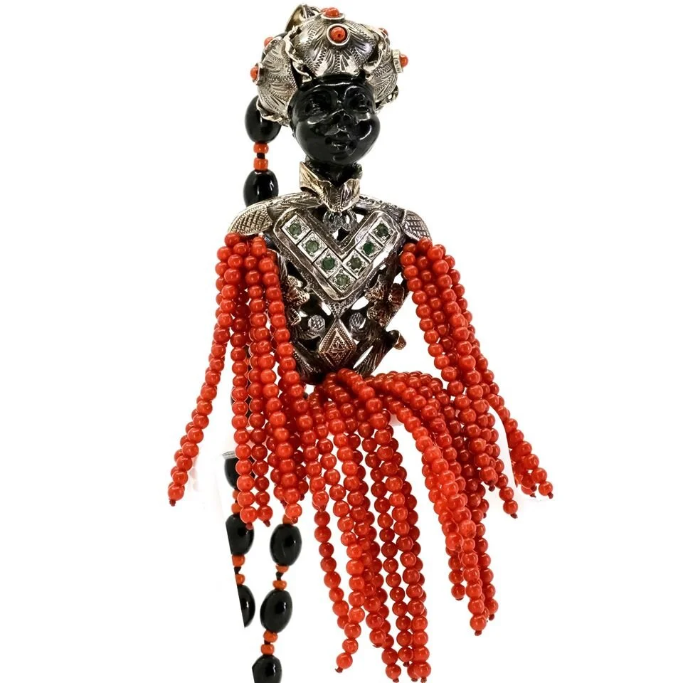 Coral and African Black Smalt 'Man' Necklace