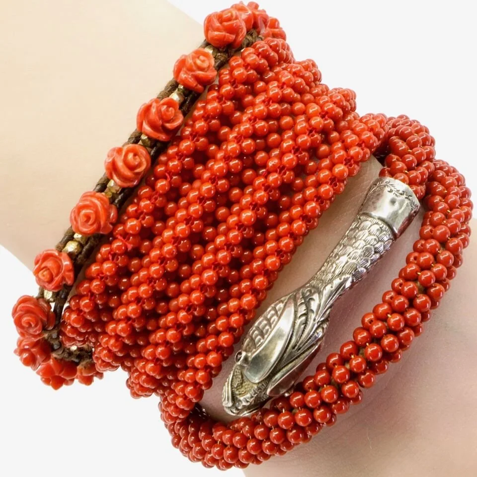 Dark Red Braided Coral Bracelet