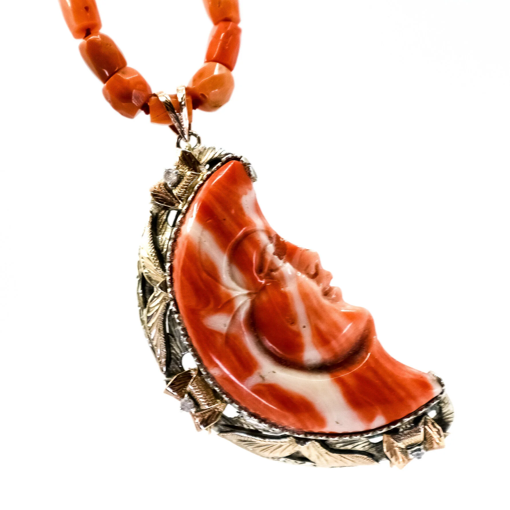 Coral Crescent Moon Necklace