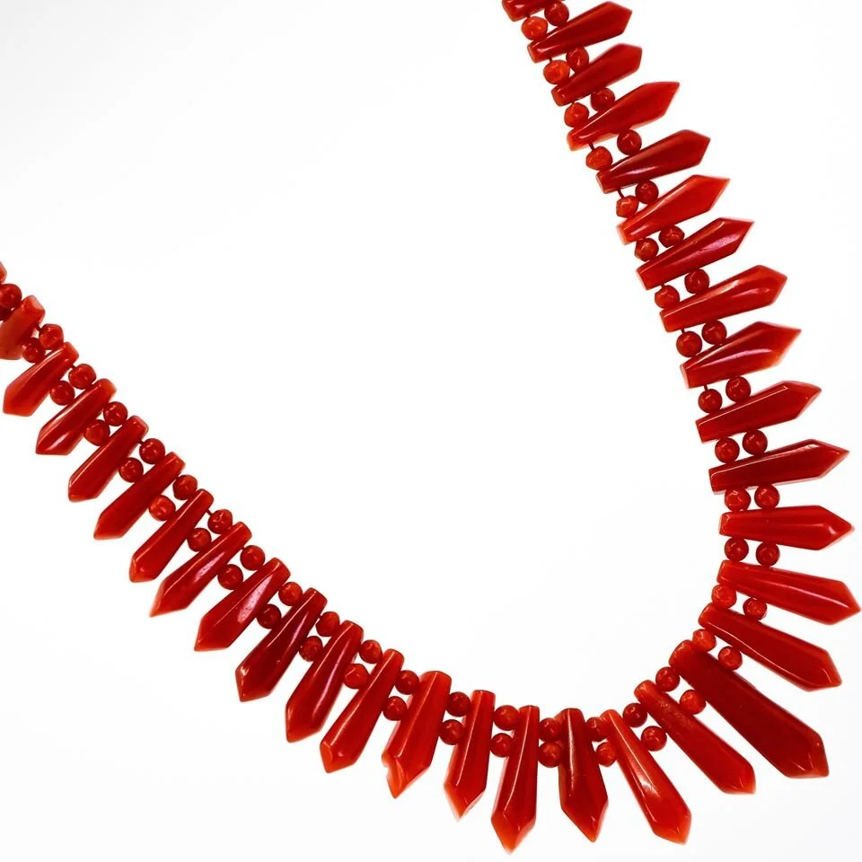 Rare Antique Spade Red Coral Necklace