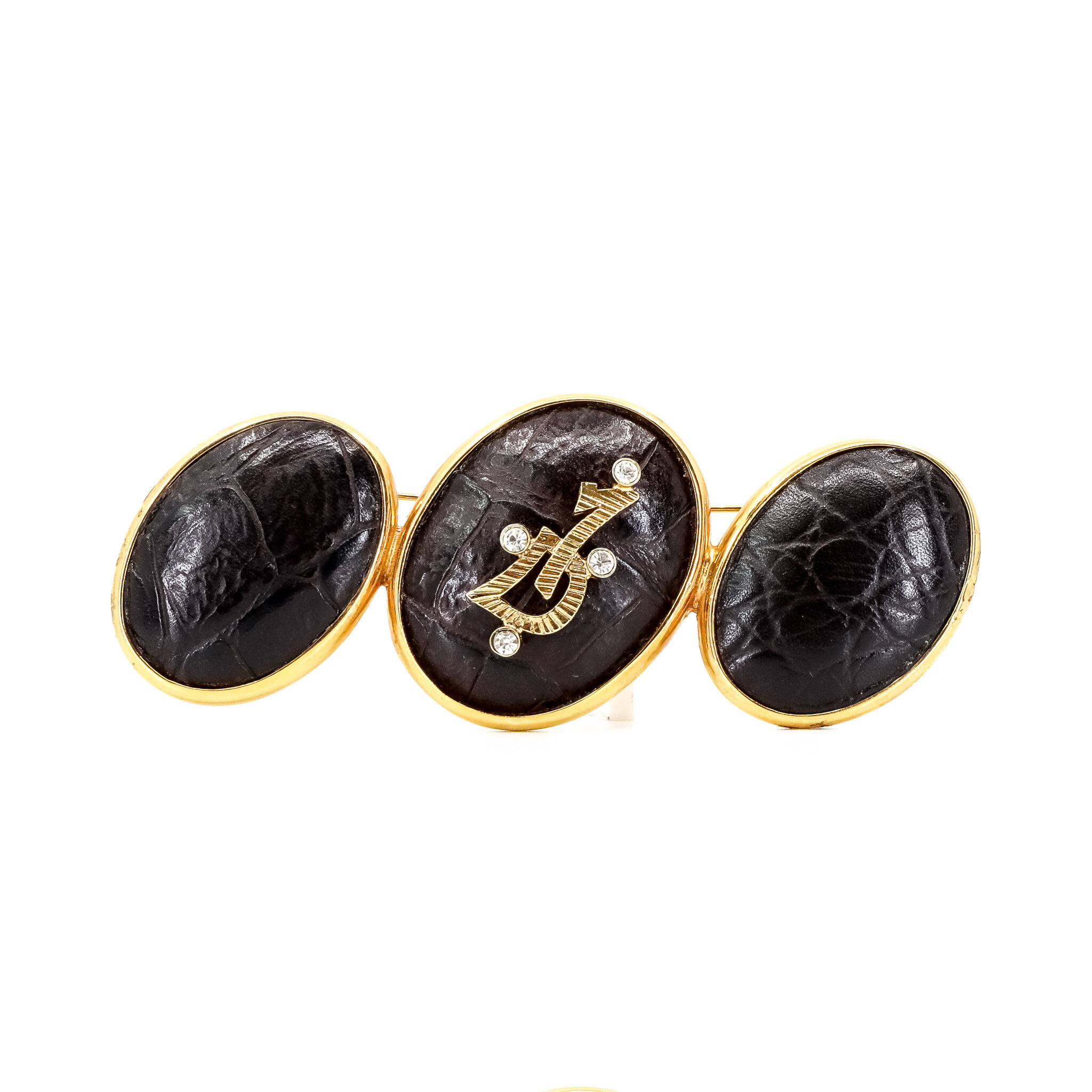 Duemila, Black Leather and Gold Brooch 