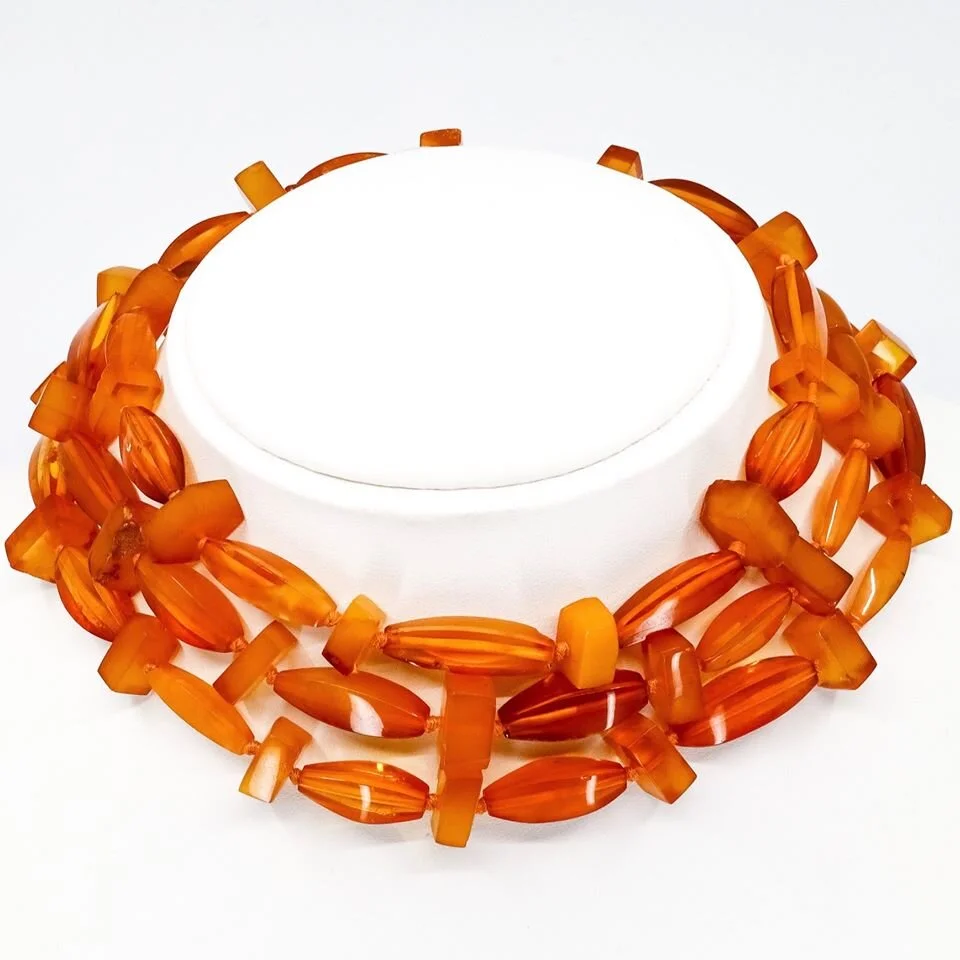 Geometric Bead, USSR Amber Long Necklace