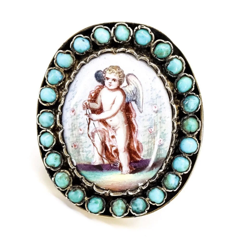 Antique, Turquoise and Porcelain, Classical Ring in Gold