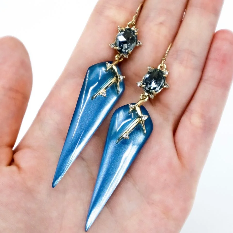 Boucles D’oreilles Alexis Bittar – Pensée Bleue Et Cristal | Bijou Floral Plaqué Or