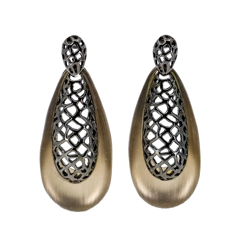 Alexis Bittar, Gunmetal Lace, Lucite Earrings