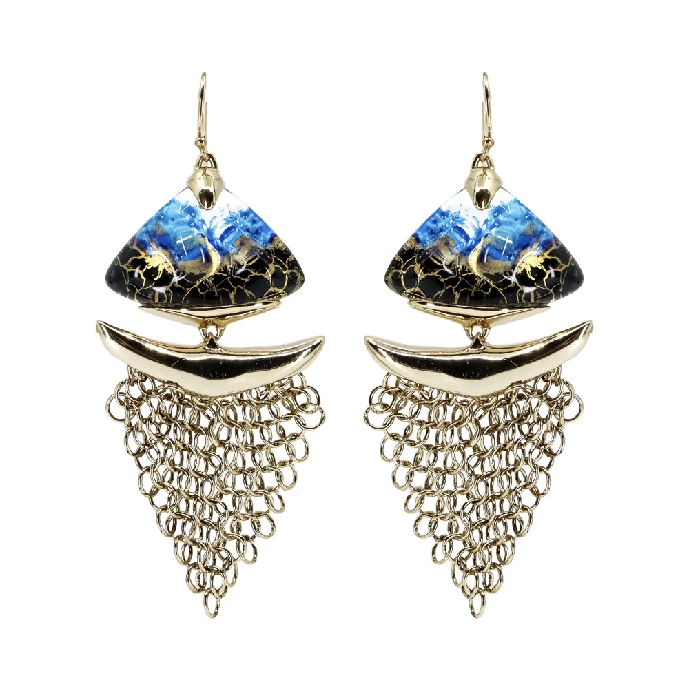 Alexis Bittar, Blue Indigo and Gold Mesh, Drop Earrings — Danilova