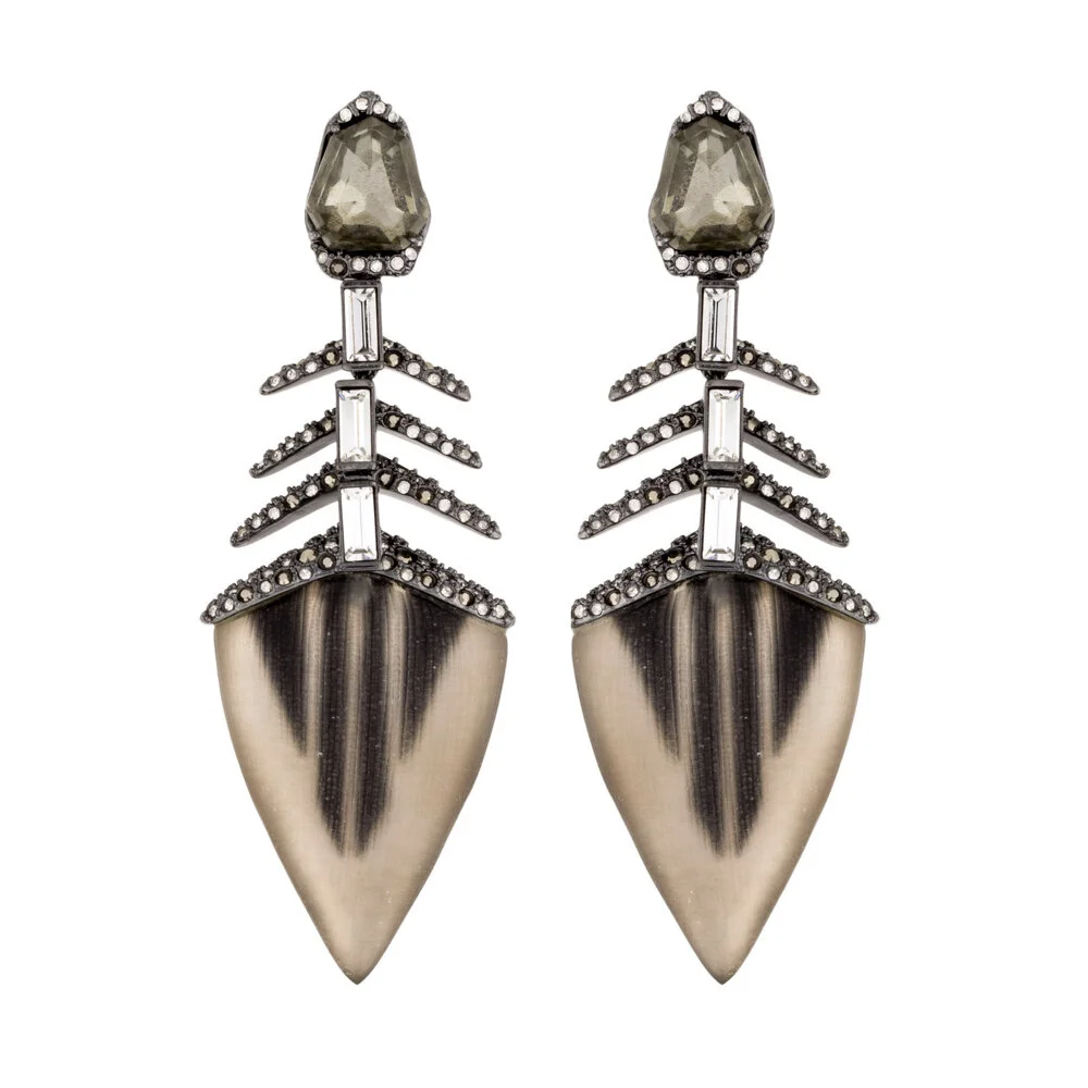 Alexis Bittar, Crystal and Lucite Fishbone, Clip-on Earrings