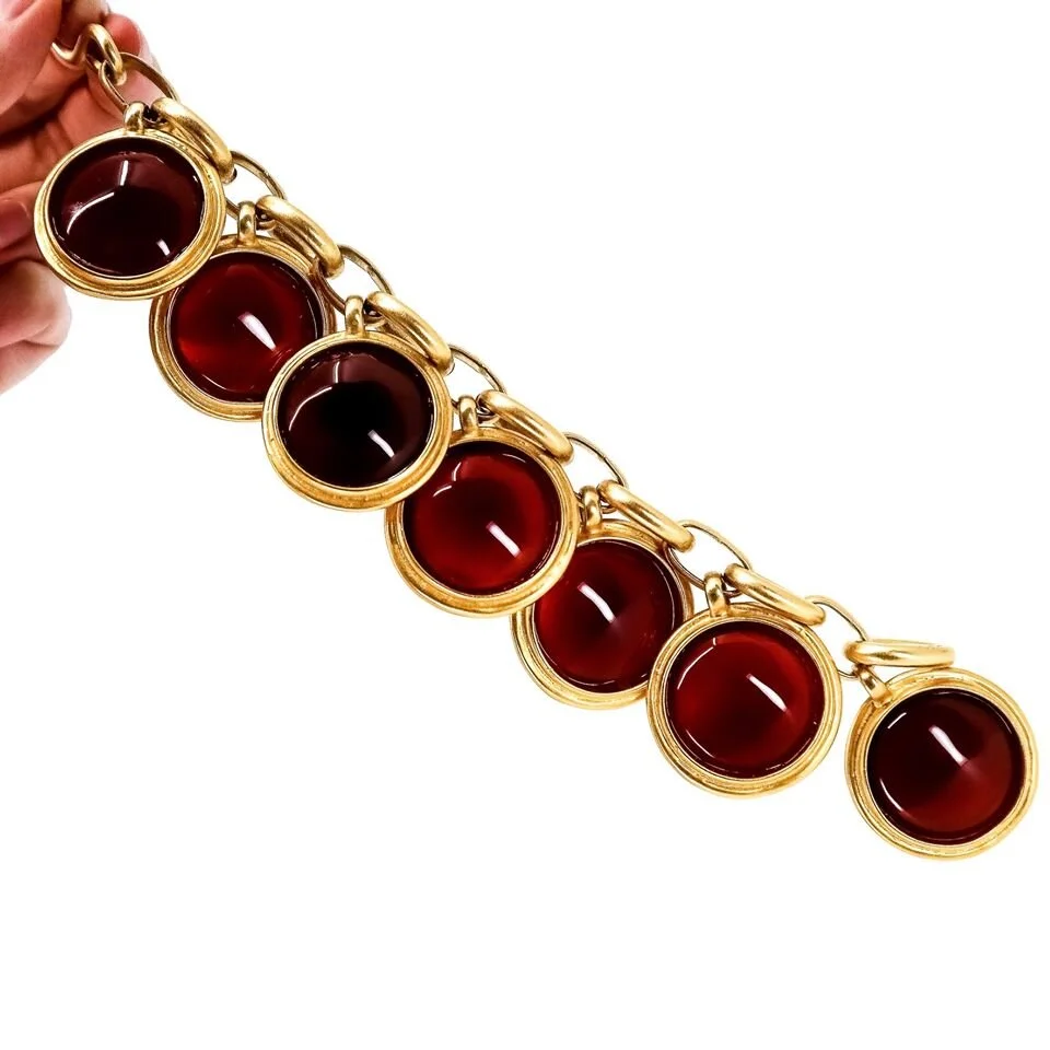 Vintage, Burgundy and Gold Chain Bracelet