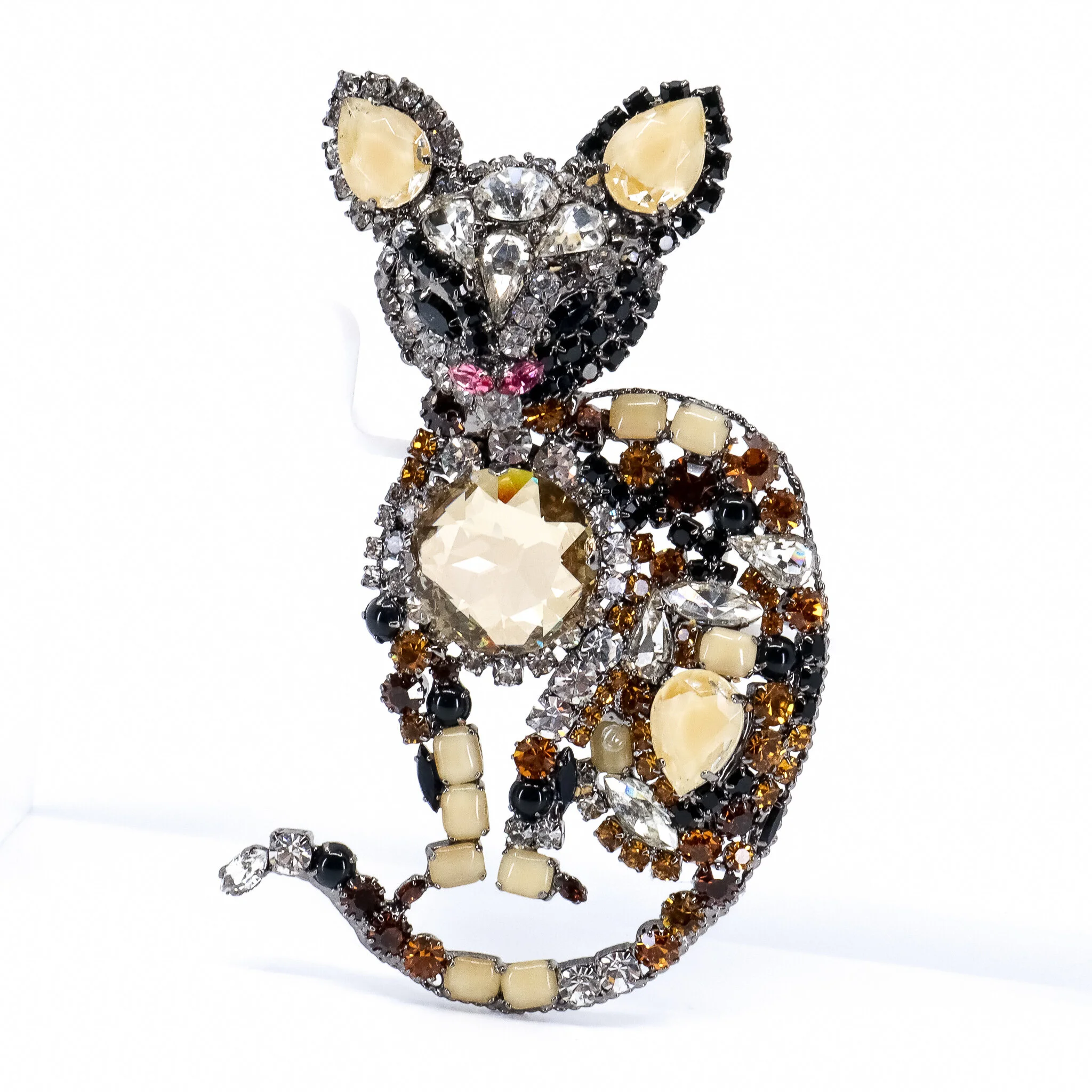 Moans Couture, Crystal and Rhinestone Cat Pin
