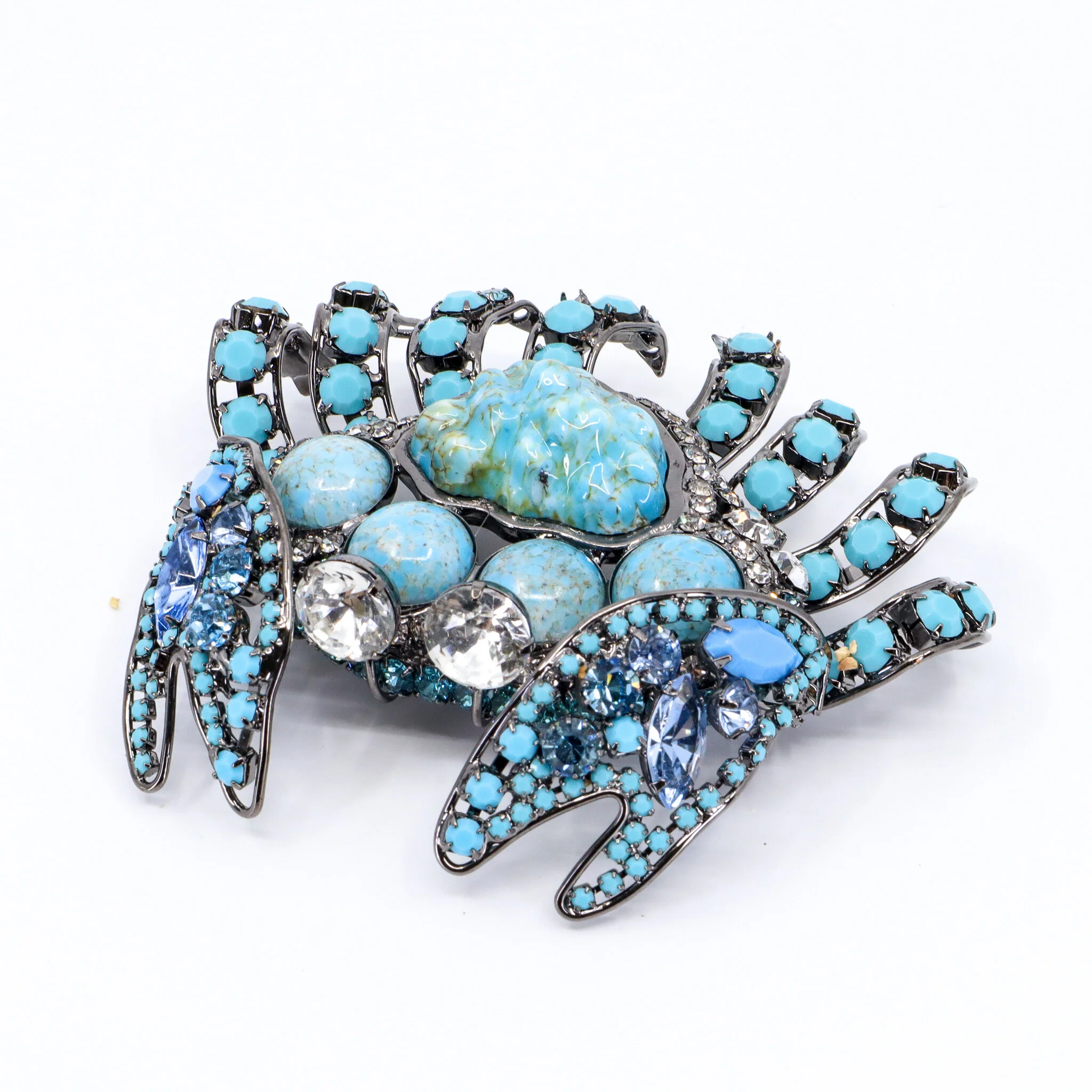 Moans Couture, Turquoise Crystal Crab Pin