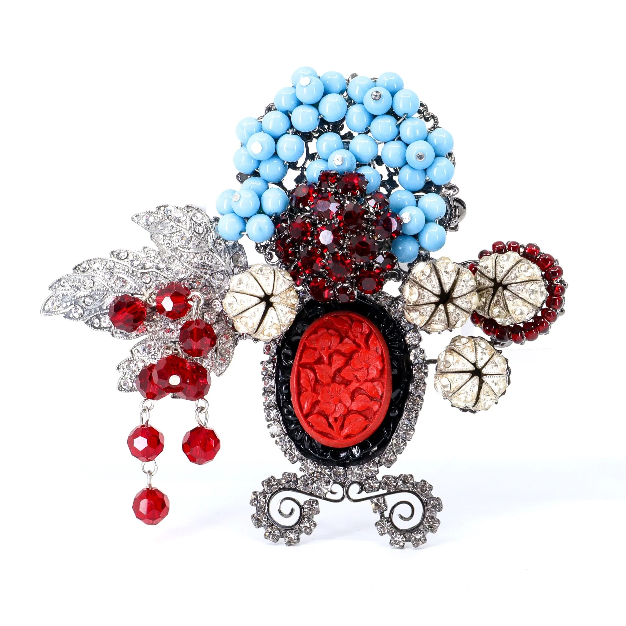 Moans Couture, Crystal Flower Vase Pin