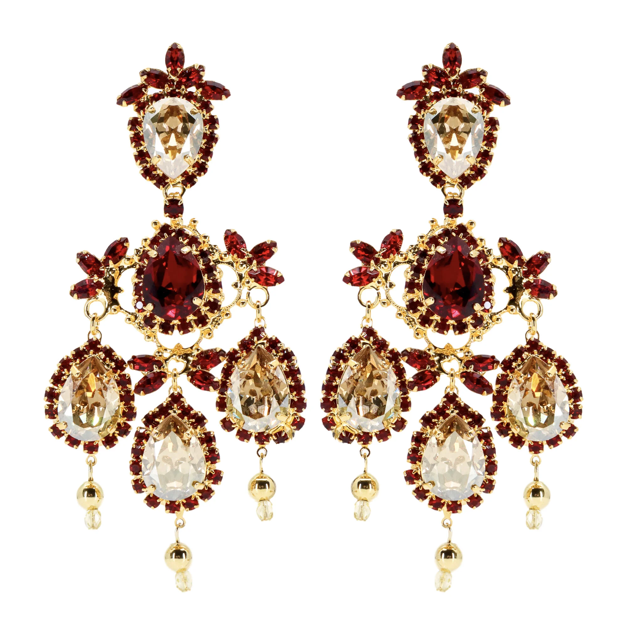 Moans Couture, Chandelier Crystal Red and Gold, Clip-on Earrings