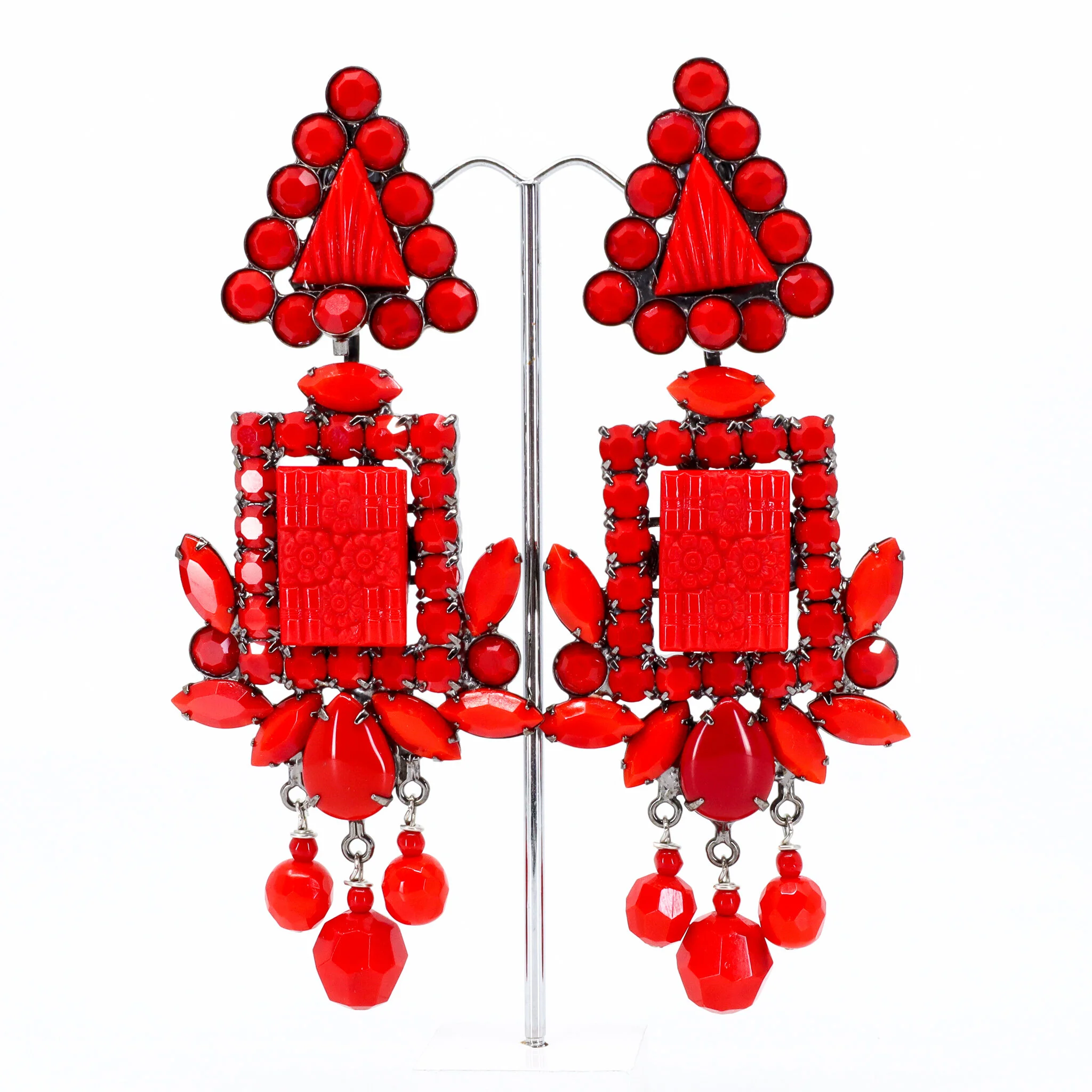 Lawrence Vrba, Scarlet Red Chandelier Clip-on Earrings