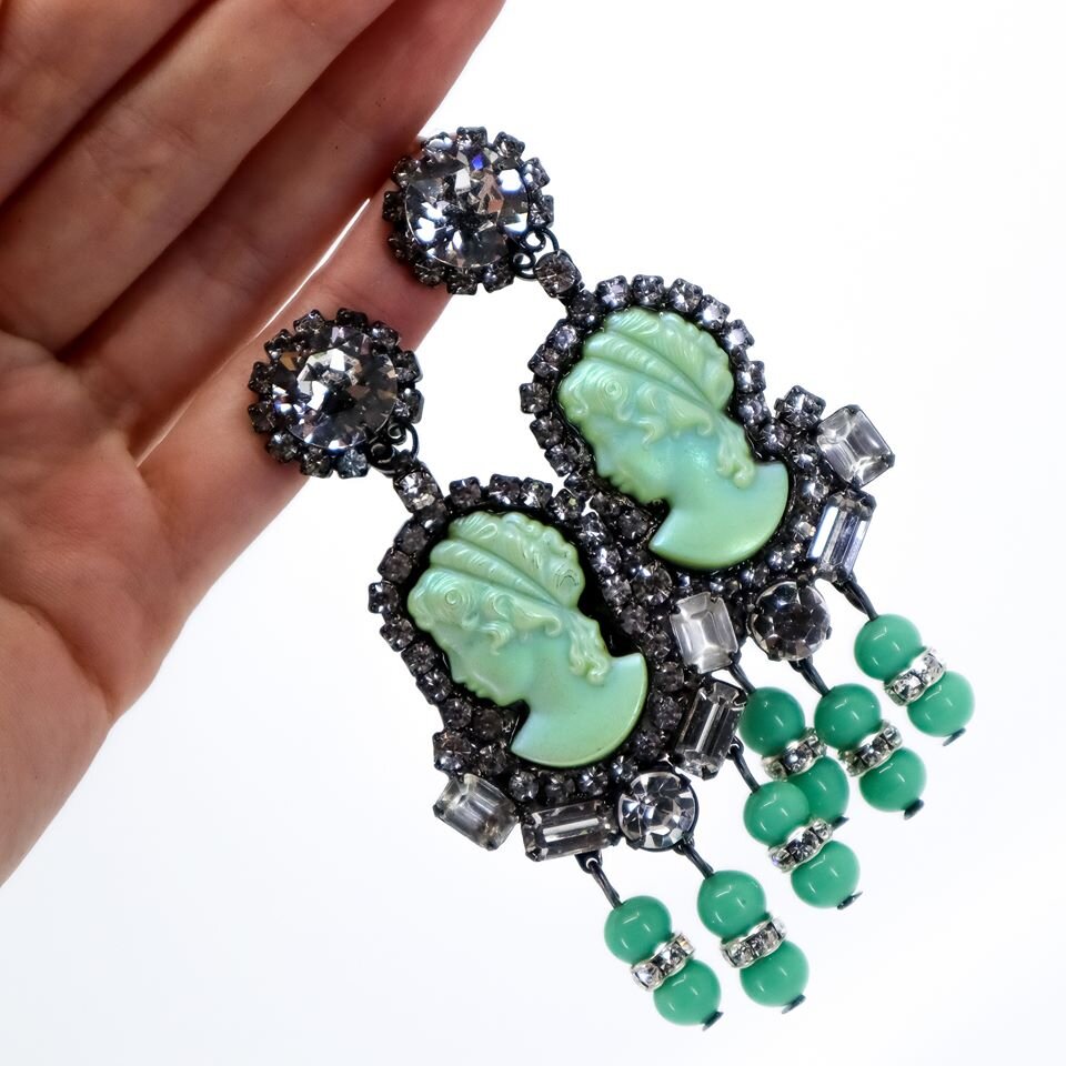 Moans Couture, Holographic Cameo, Clip-on Earrings