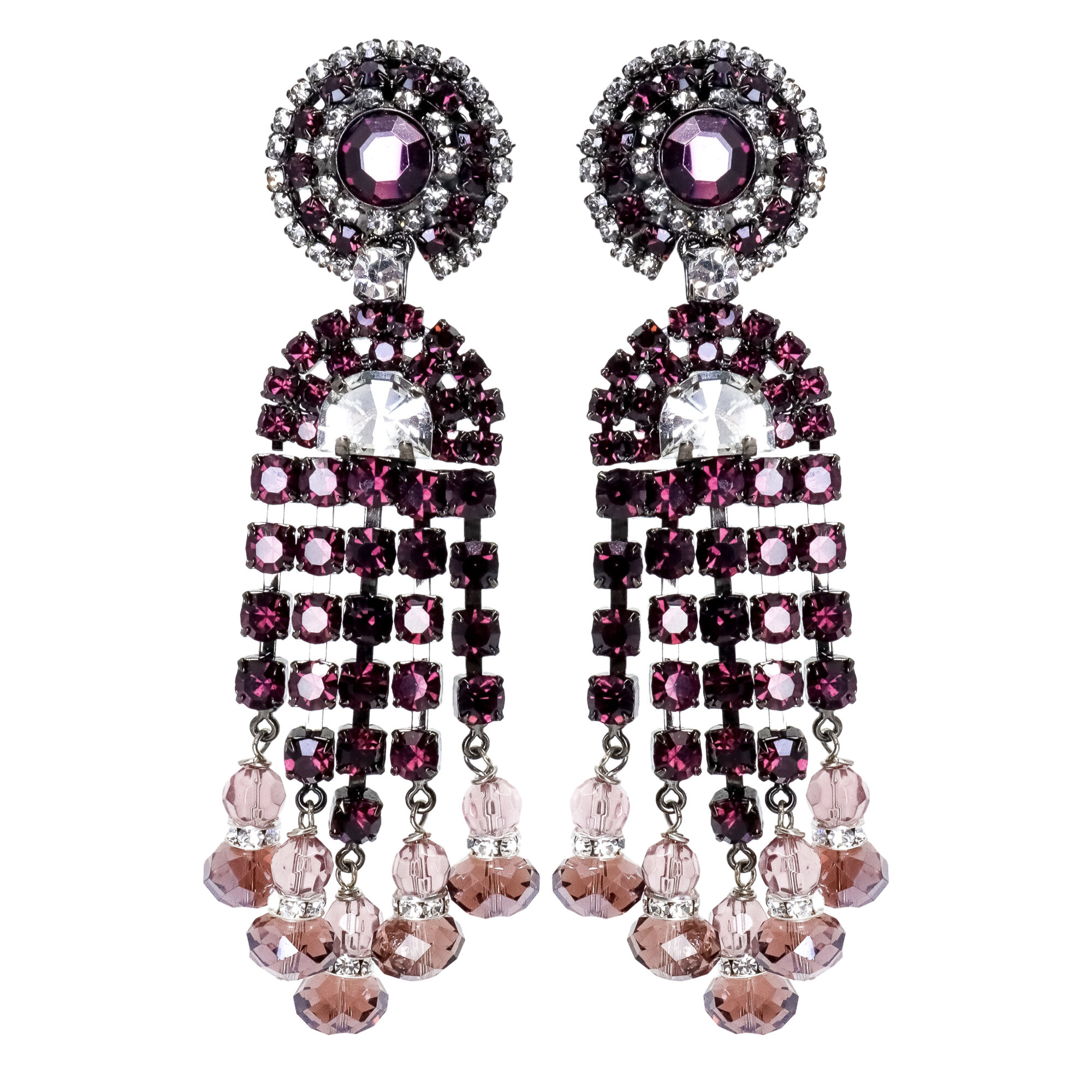 Lawrence Vrba, Crystal Purple Chandelier, Clip-on Earrings