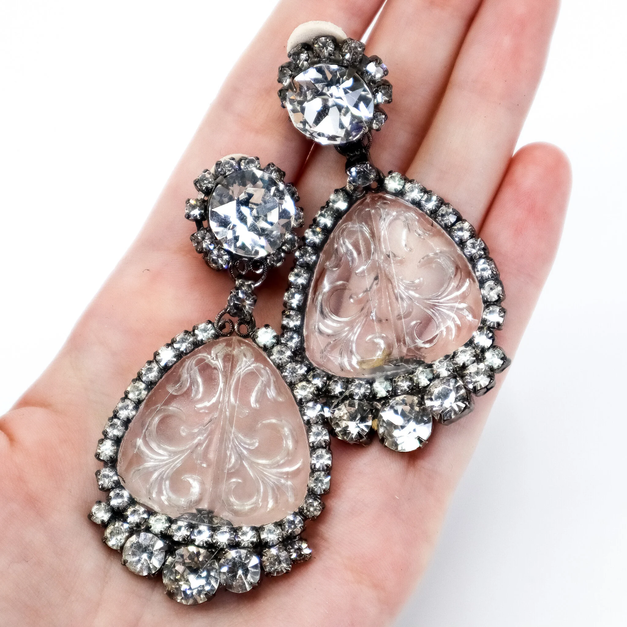 Moans Couture, See-through Crystal Clear, Clip-on Earrings