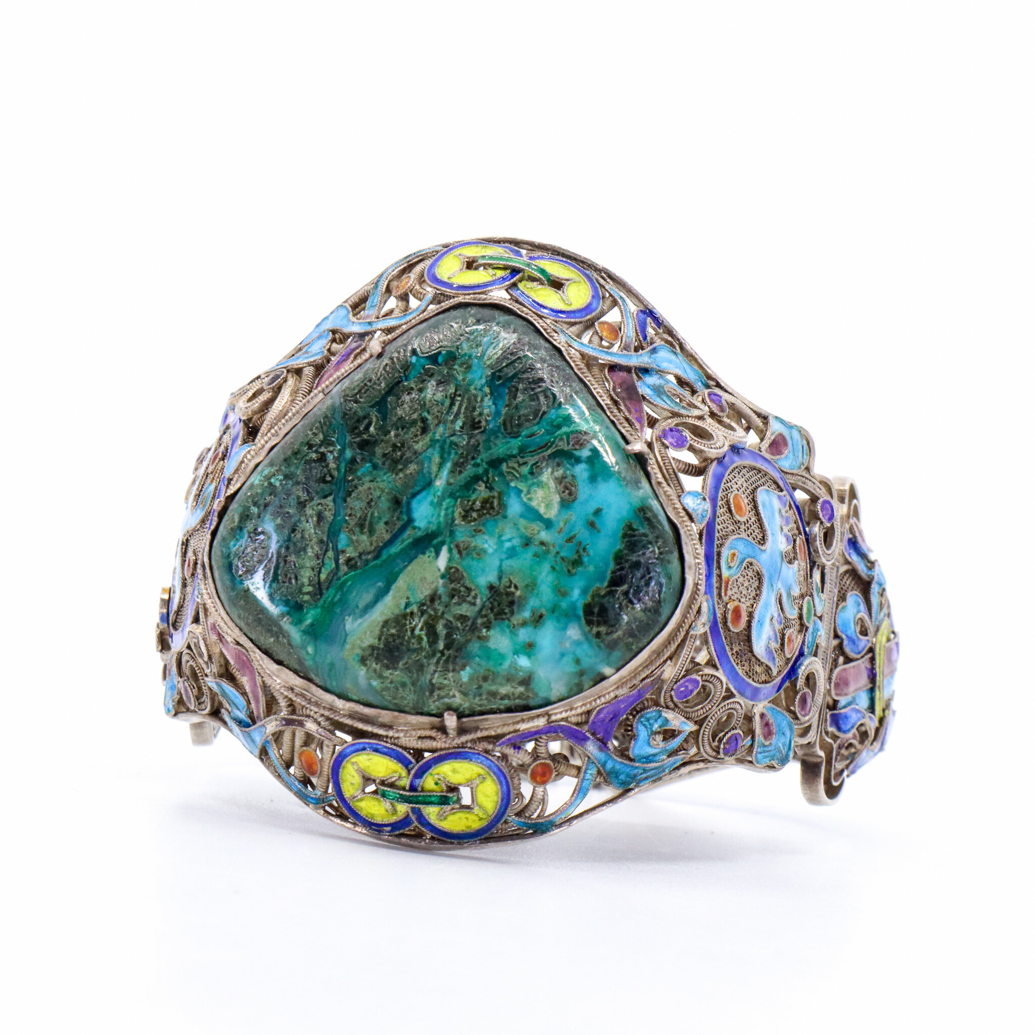 Antique, Old Chinese Export, Silver and Enamel Bracelet