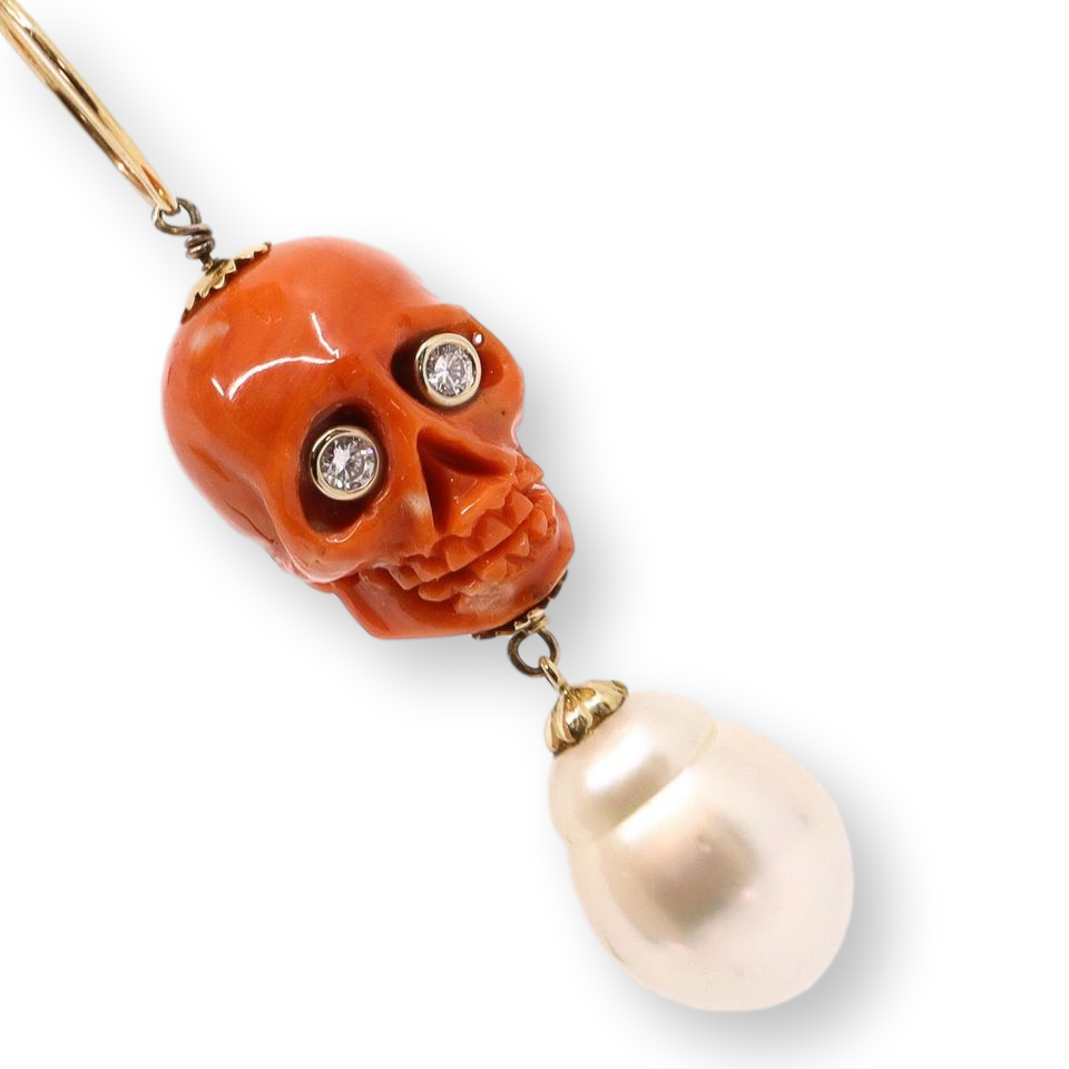Coral and Pearl Skull Pendant