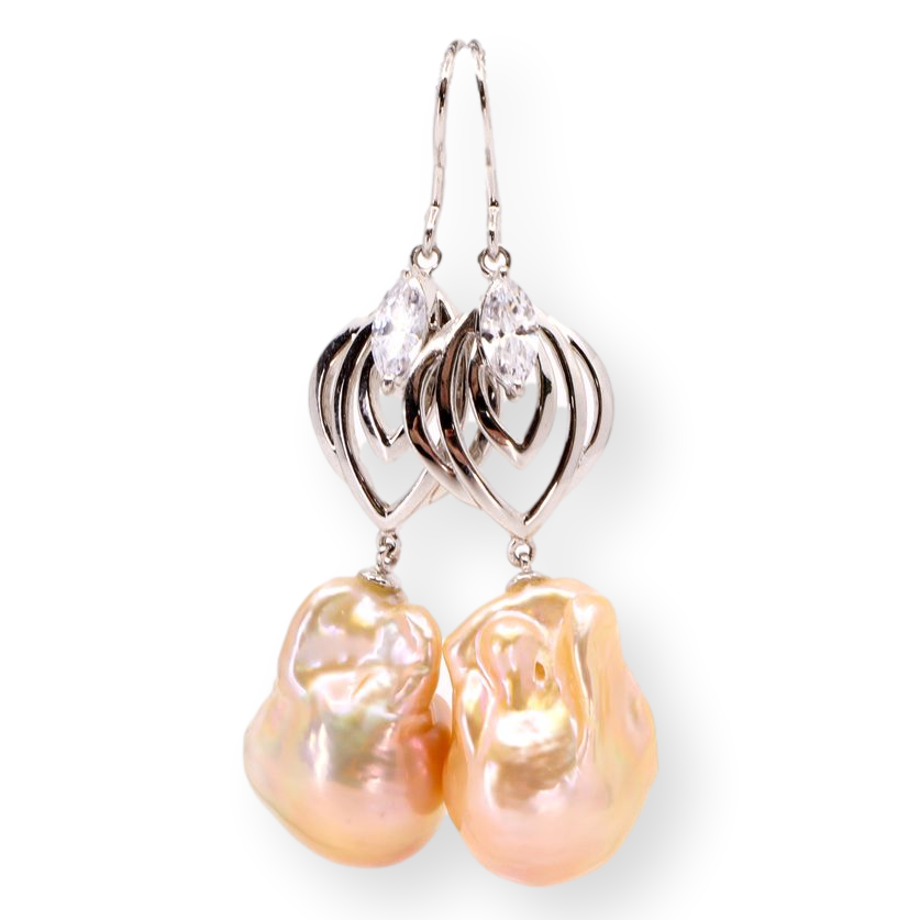 Pink Baroque Pearl Earrings in Silver 