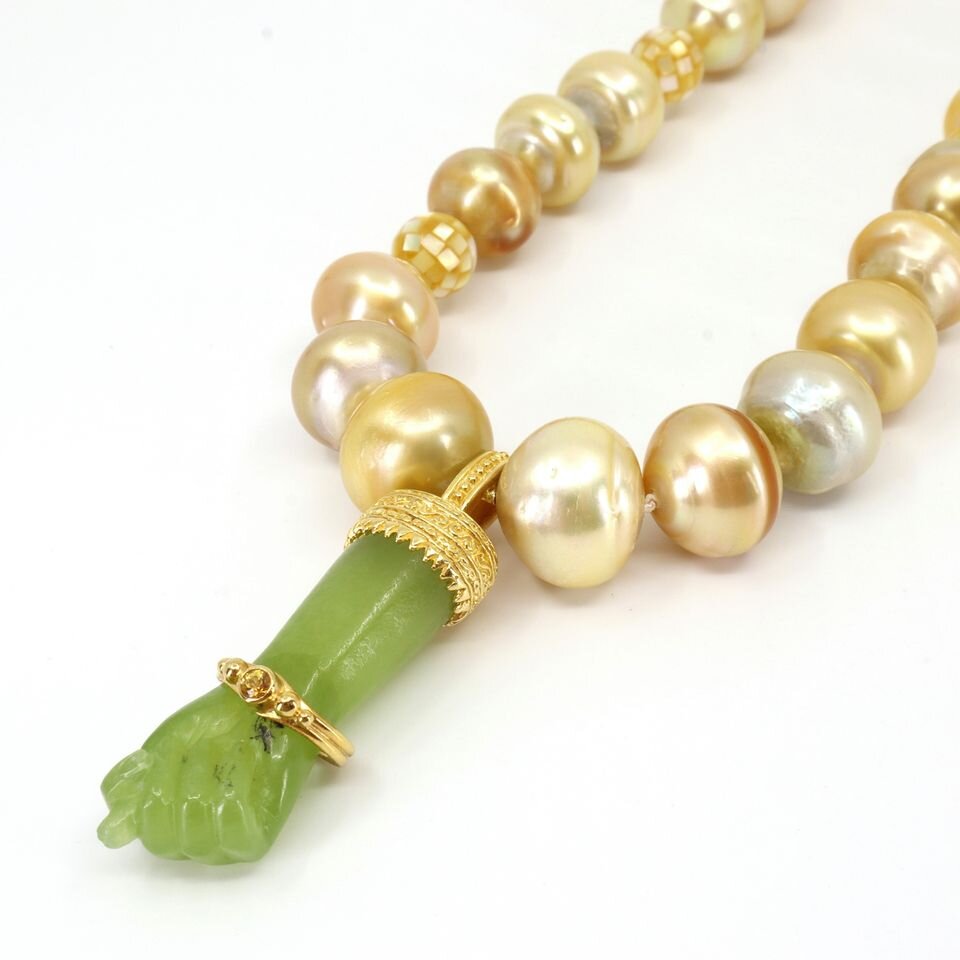 Pearl and Jade Hand Necklace
