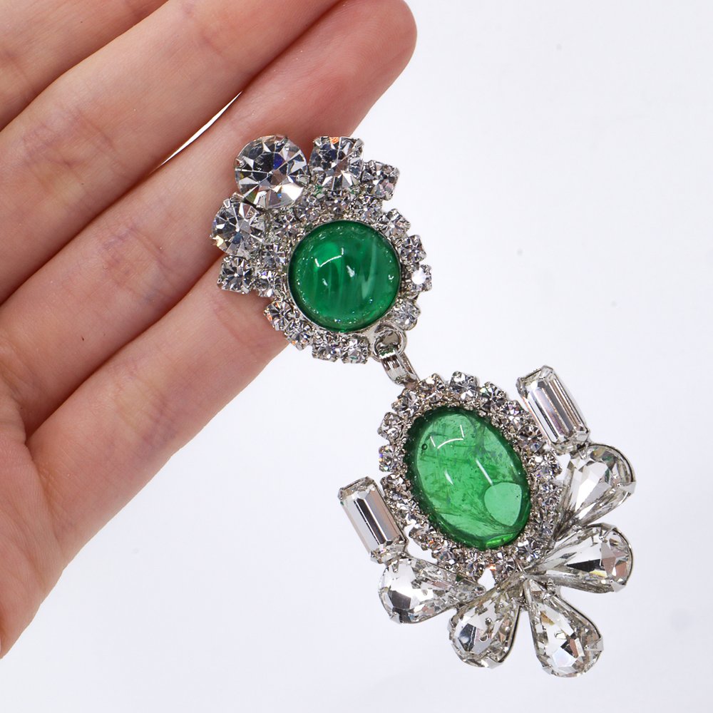 Moans Couture, 2022 Collection, Green and Silver, Encrusted Clip-on  Earrings — Danilova: Fashion, costume and vintage jewellery curator