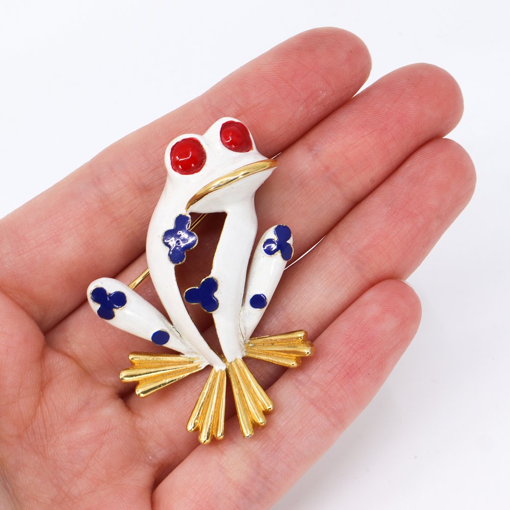 Frog Pin, Cloisonne Jewelry, Red Eyed Tree Frog