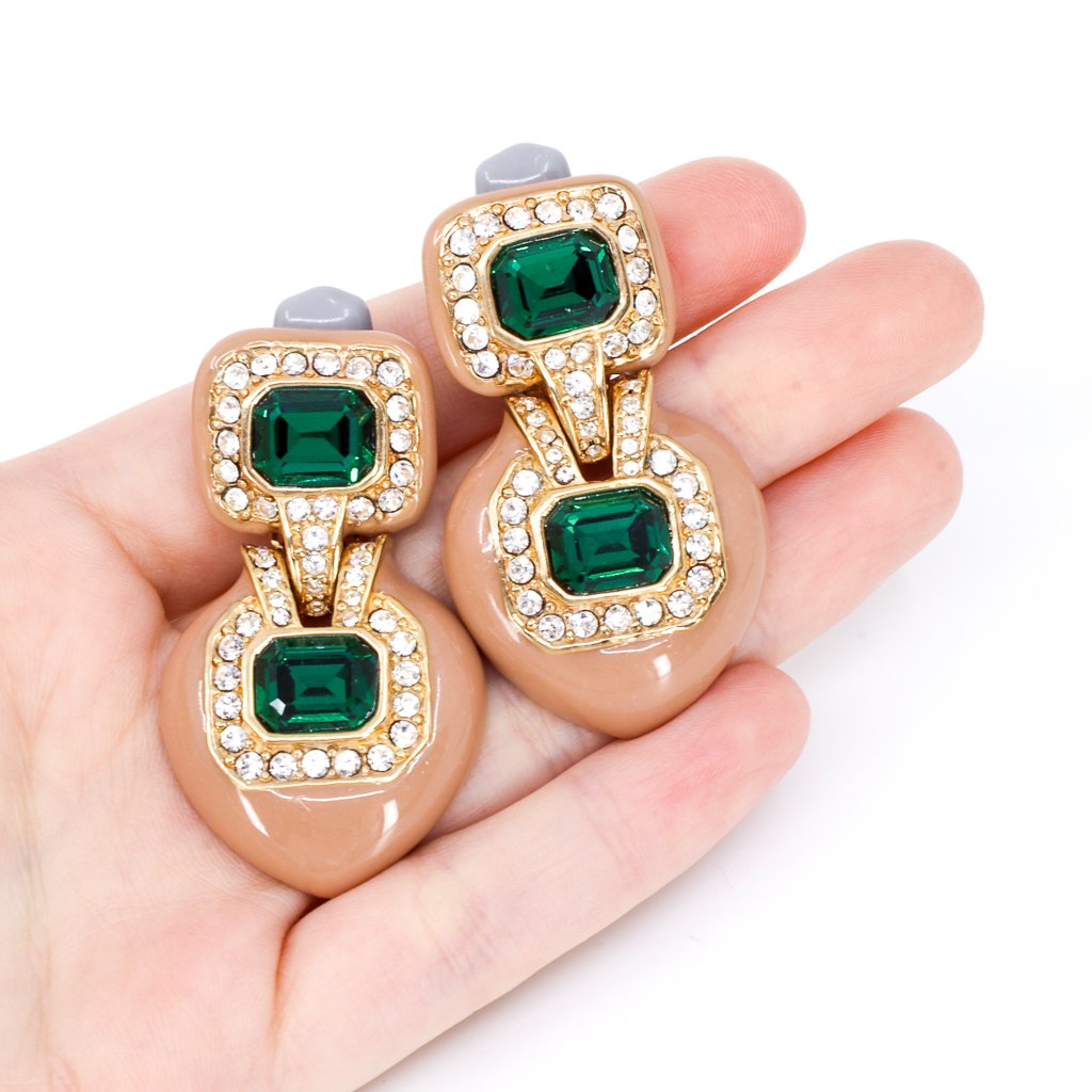 A pair of art deco French jet and cut glass screw back drop earrings;  together with a pair of vintag
