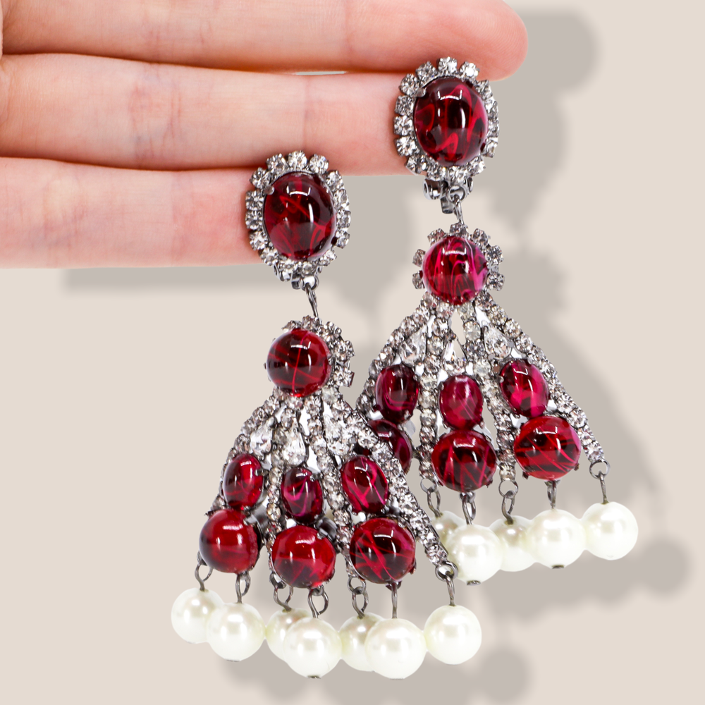 Kenneth Jay Lane, Ruby Red Art Glass Chandelier Earrings