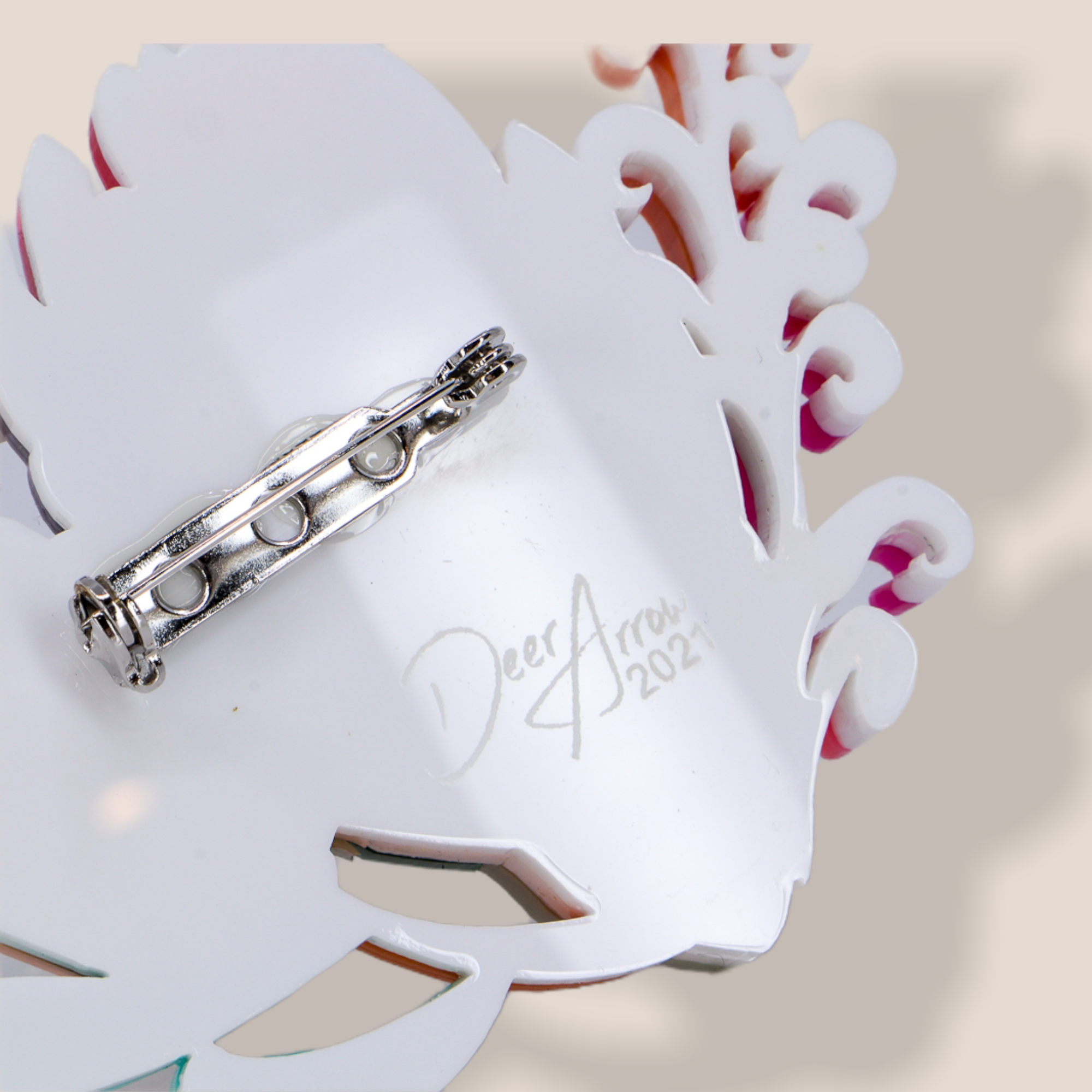 Danilova Jewellery, Deer Arrow, Acrylic Plastic Brooch6.PNG
