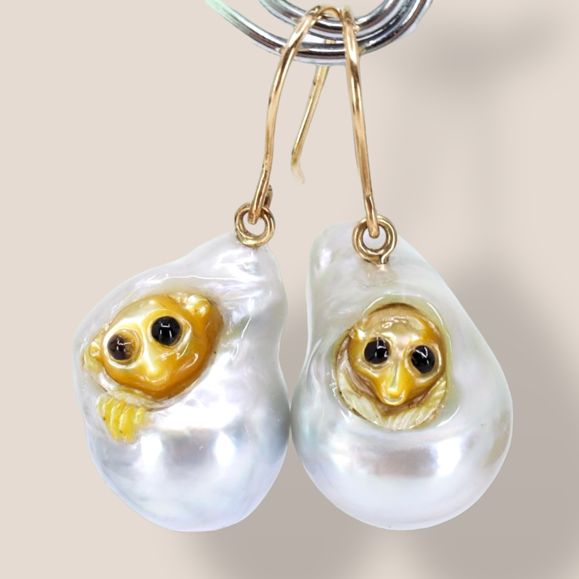 Bush Baby, South Sea Baroque Pearl & Carved Mother-of-Pearl Earring