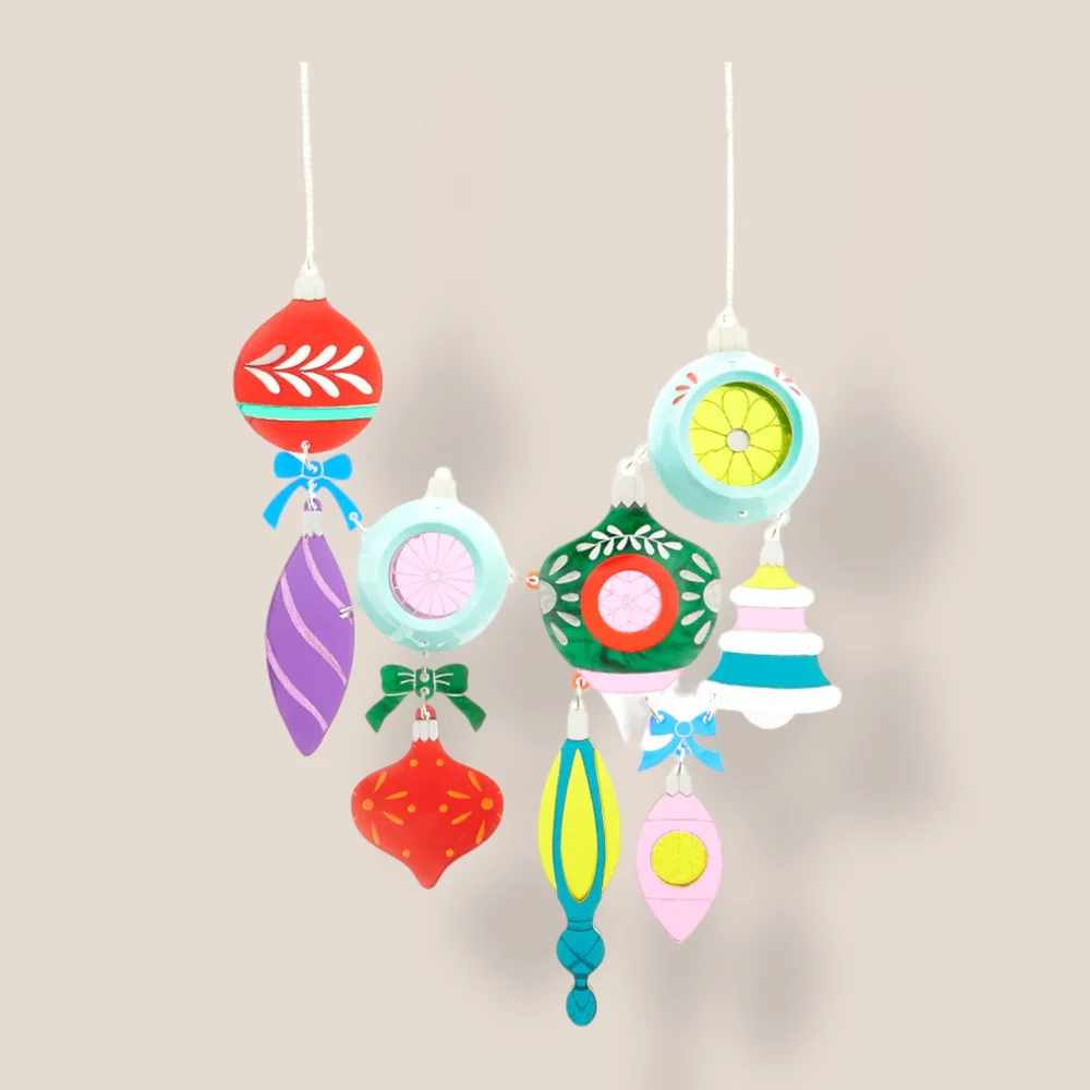 La Vidriola, Retro Jolly Christmas Ornaments, Acrylic Necklace
