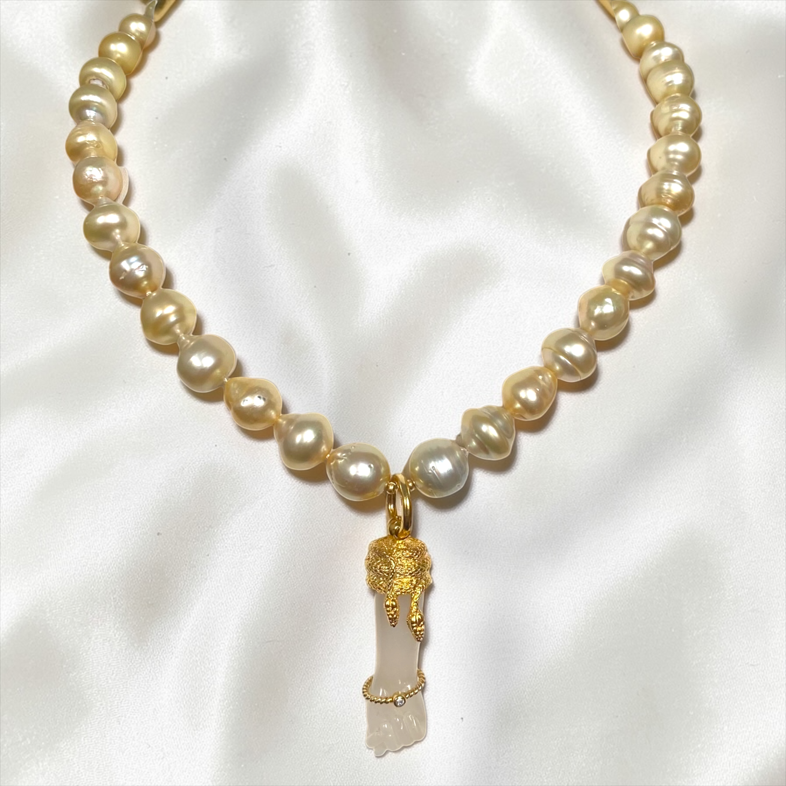By Danilova, Baroque White Pearl, Quartz & Diamond, Pendant Necklace
