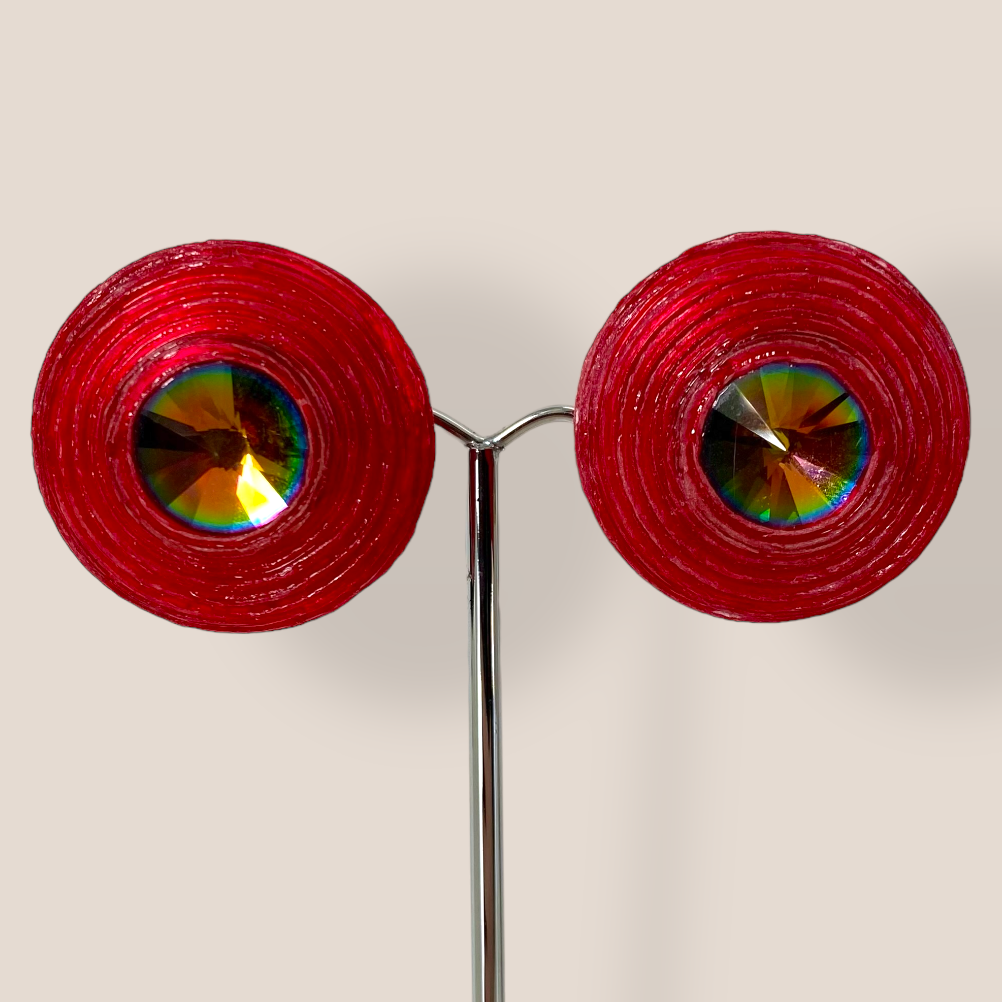 Cilea, Vintage, Red Button, Clip-on Earrings