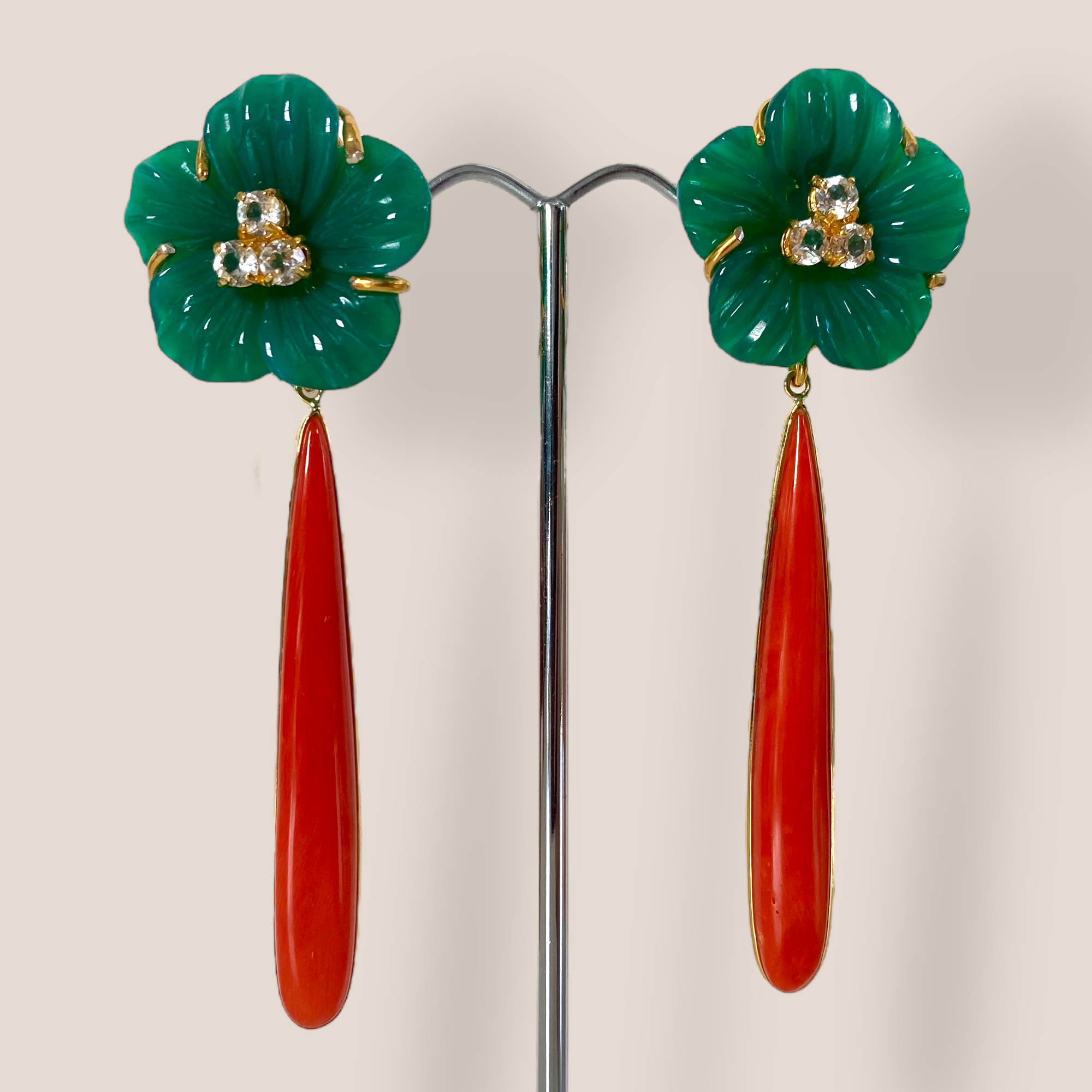 By Danilova, Green Flower, Semi-Precious Drop Earrings