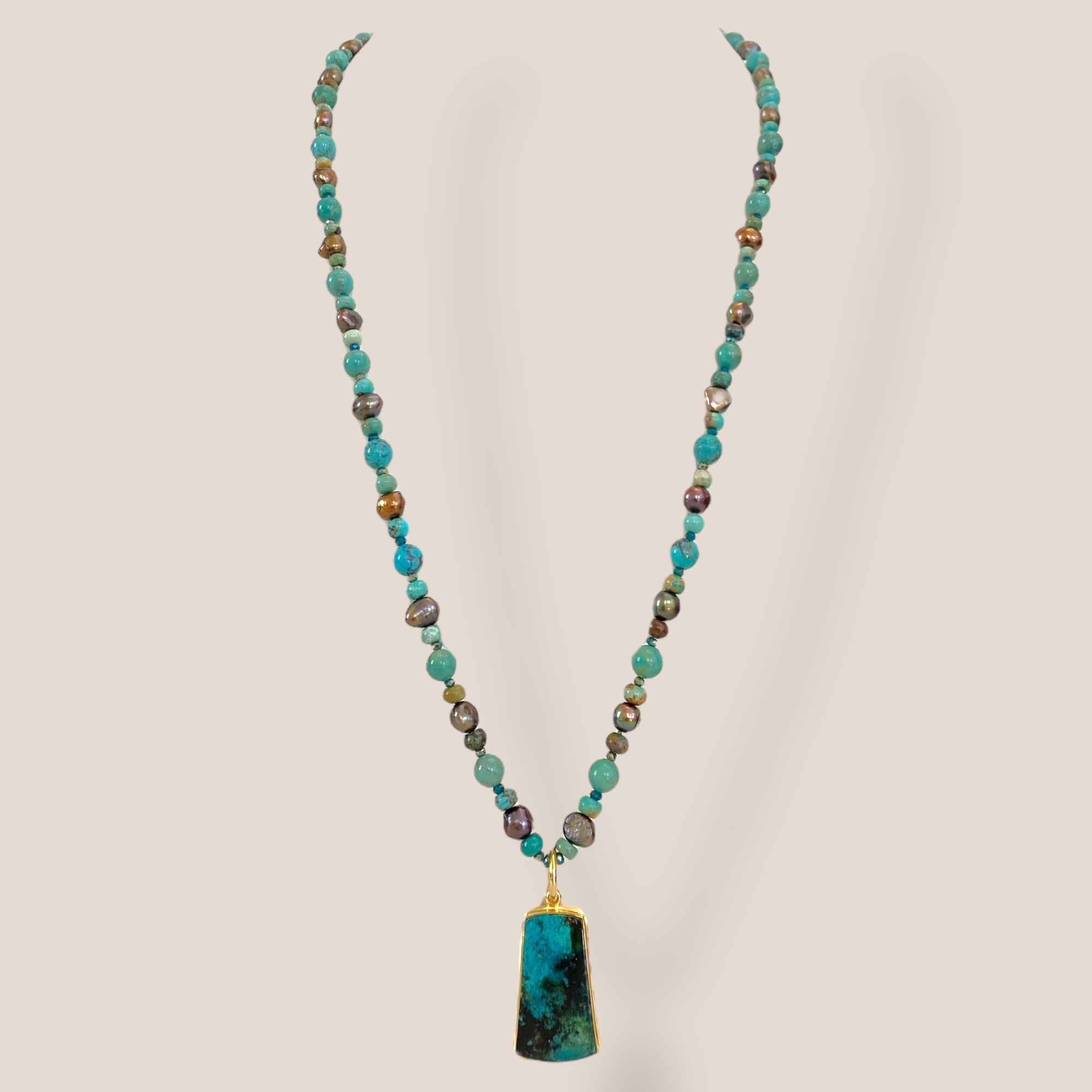 By Danilova, Gem Silica Chrysocolla Bacan & Vintage Bead Necklace
