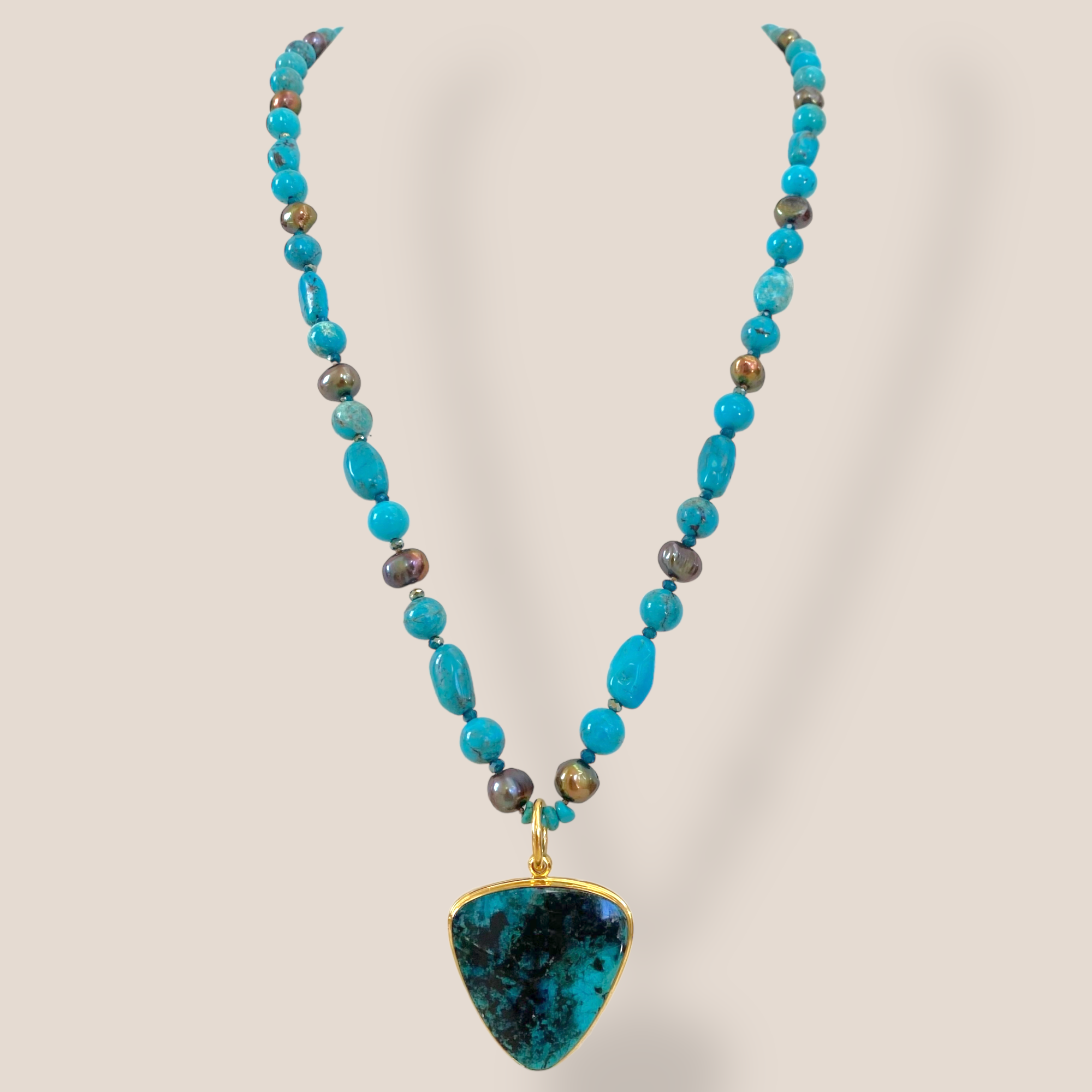 By Danilova, Triangular, Gem Silica Chrysocolla Bacan & Vintage Bead Necklace