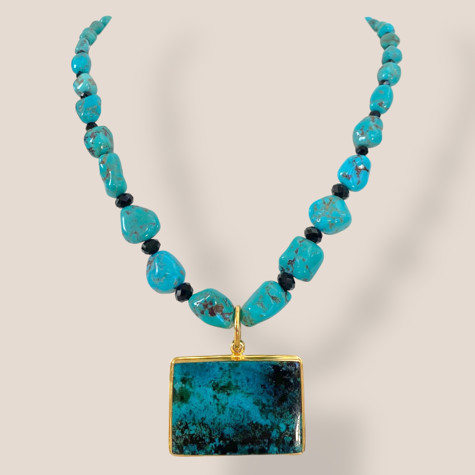 By Danilova, Rectangular, Gem Silica Chrysocolla Bacan & Vintage Bead Necklace
