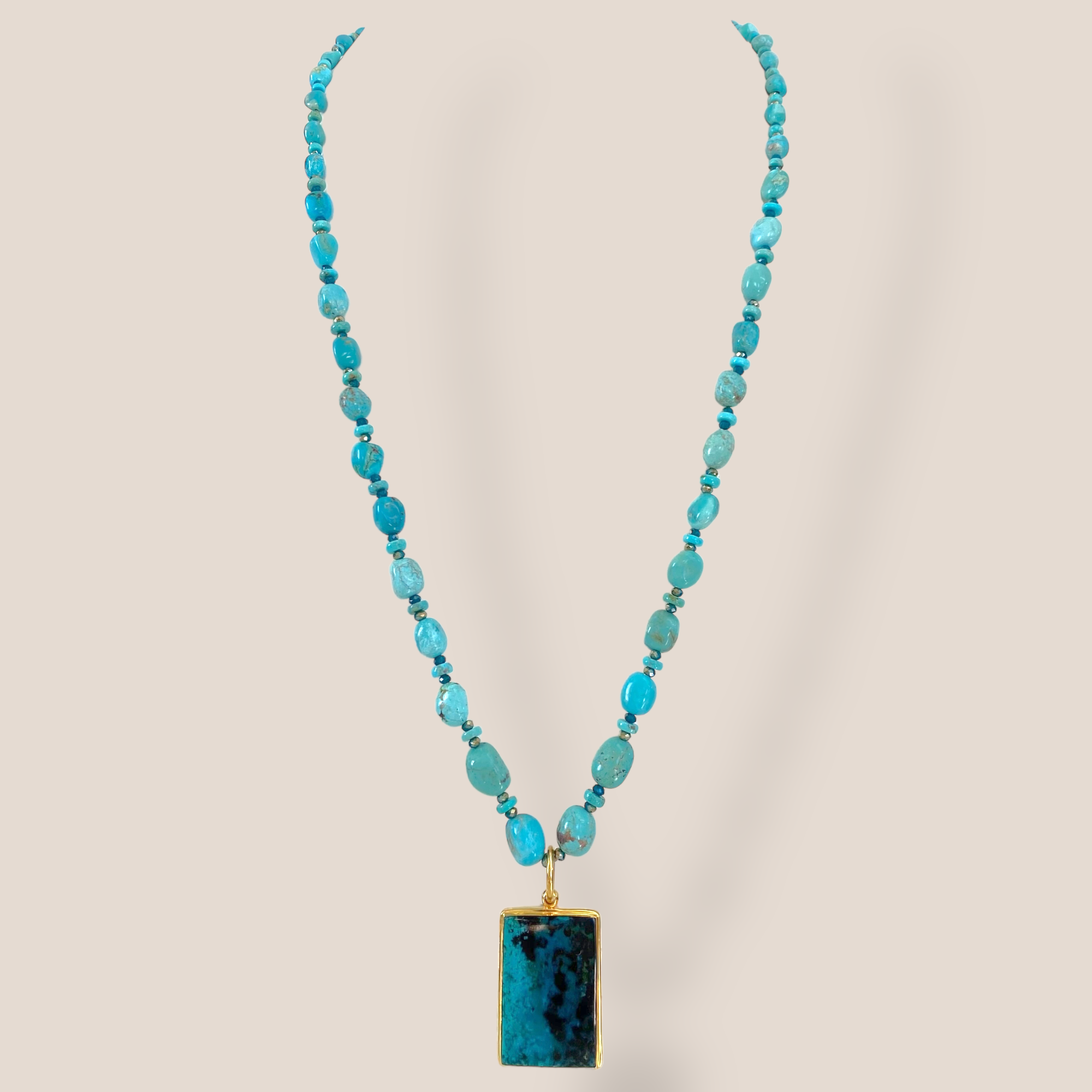 By Danilova, Rectangular, Gem Silica Chrysocolla Bacan & Vintage Bead Necklace