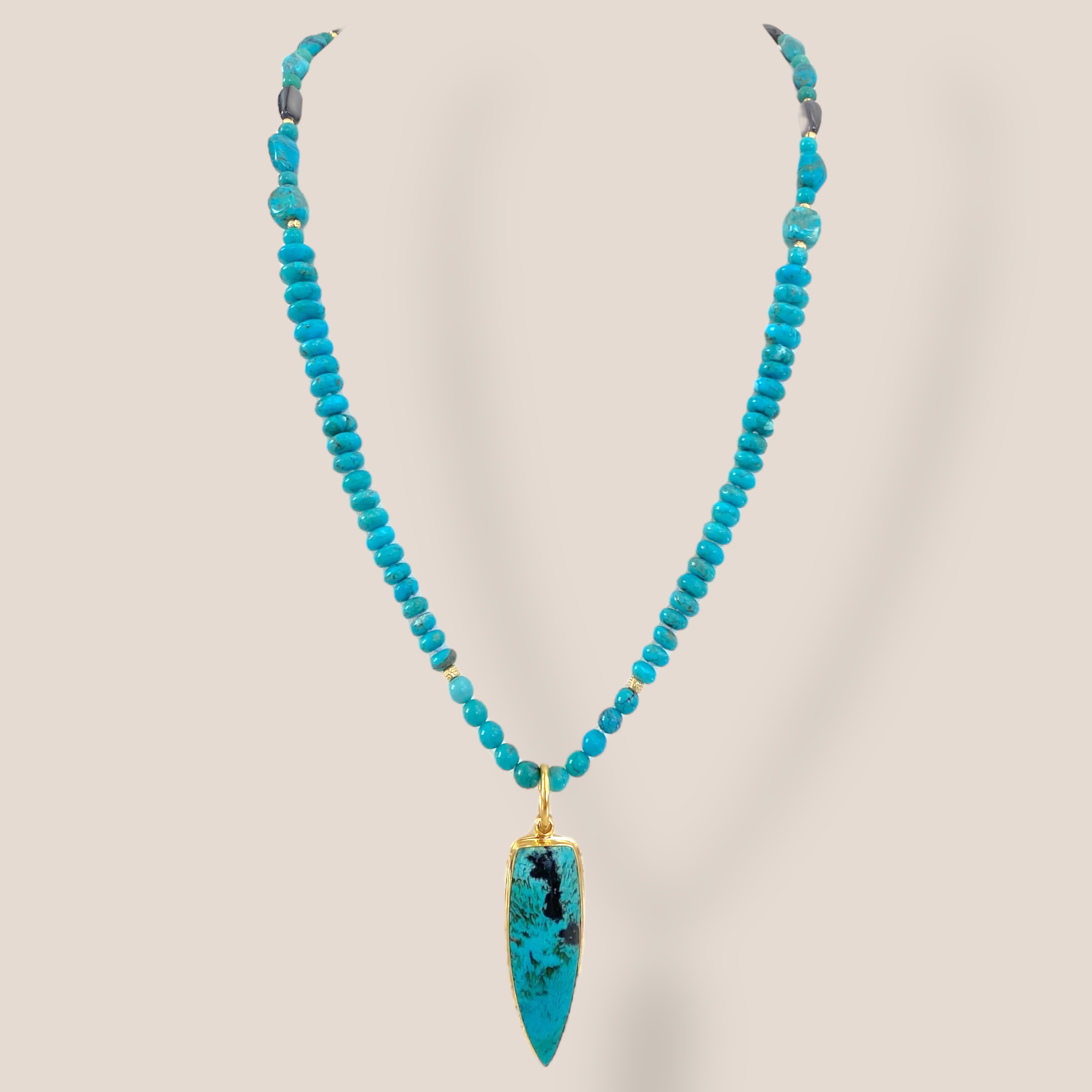 By Danilova, Dagger, Gem Silica Chrysocolla Bacan & Vintage Bead Necklace