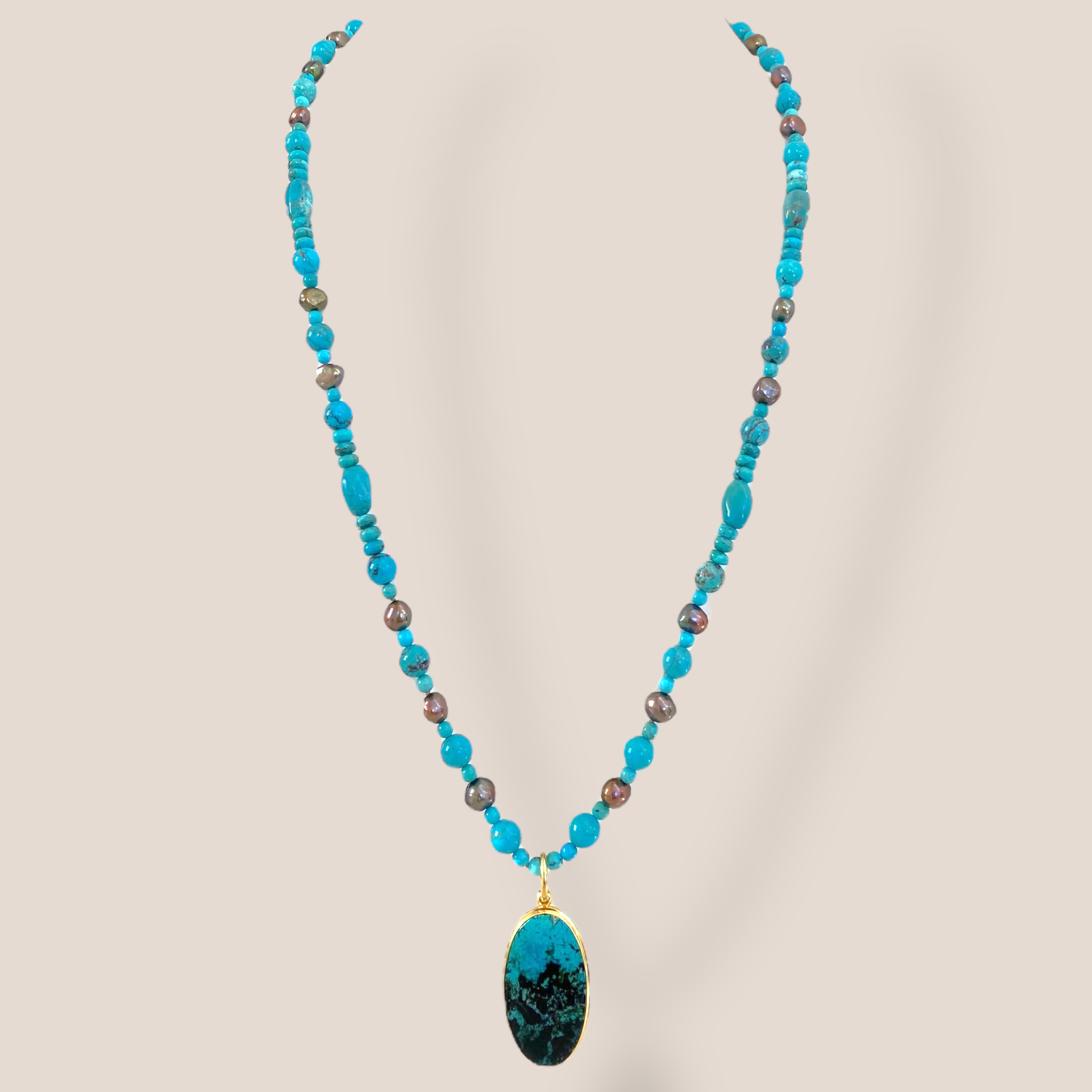 By Danilova, Oval, Gem Silica Chrysocolla Bacan & Vintage Bead Necklace