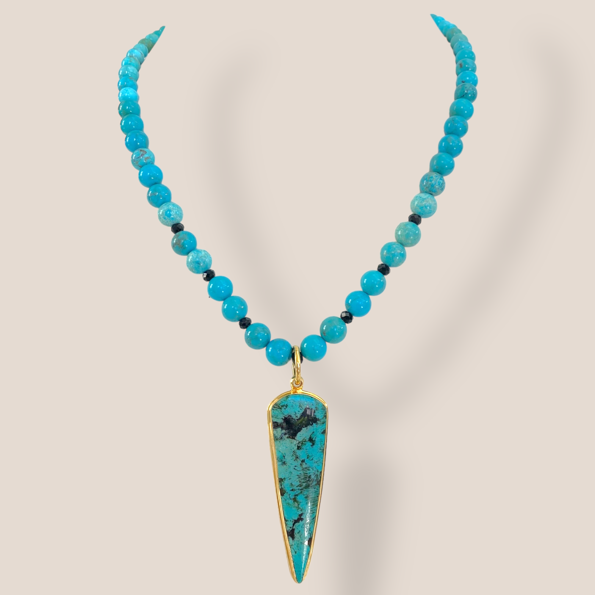 By Danilova, Dagger, Gem Silica Chrysocolla Bacan & Vintage Bead Necklace