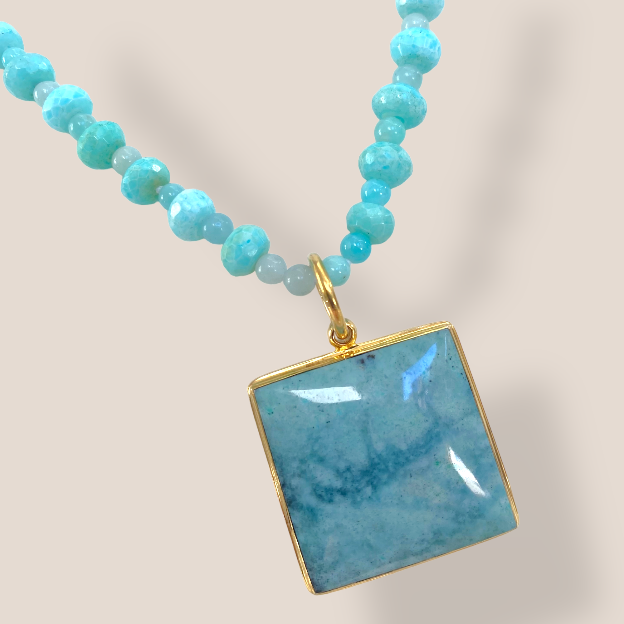 By Danilova, Square, Rare Blue Larimar Gemstone & Vintage Bead Necklace