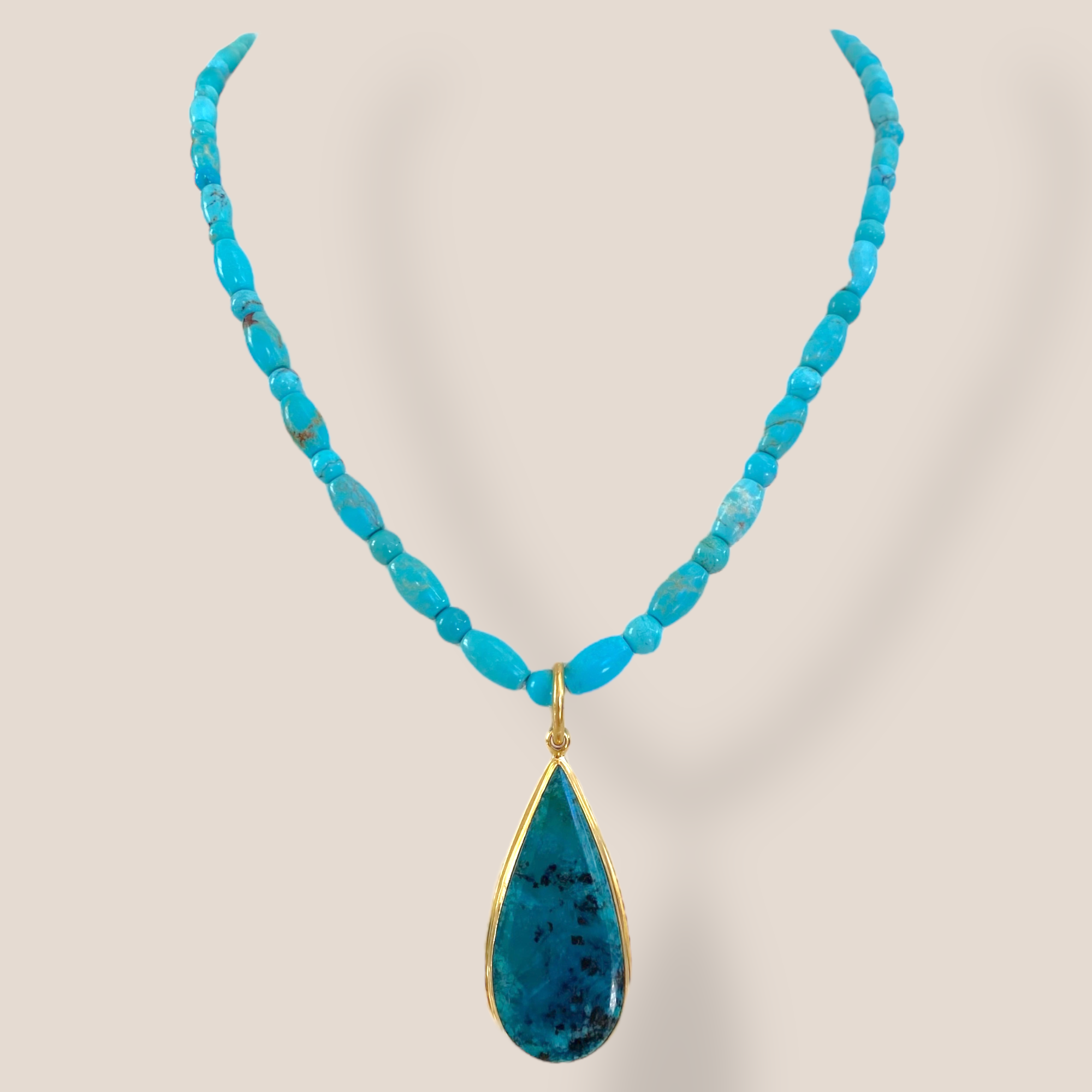 By Danilova, Teardrop, Gem Silica Chrysocolla Bacan & Vintage Bead Necklace