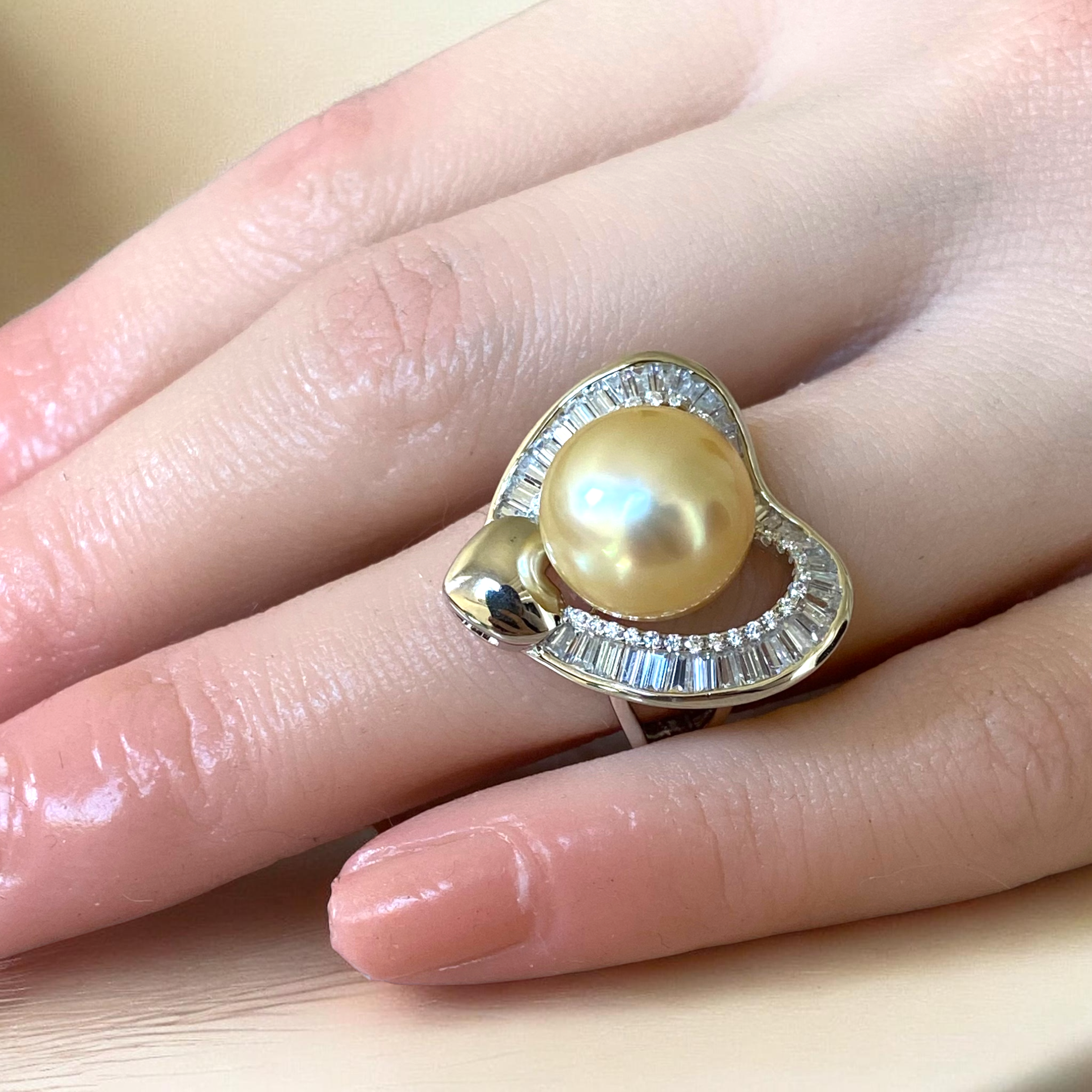 South Sea, Gold Pearl Ring in Silver Heart Halo Setting8.PNG