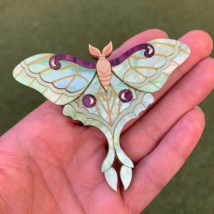 Danilova Jewellery, Peppy Chapette, Lunar Moth (2022) Acrylic Brooch1.jpg